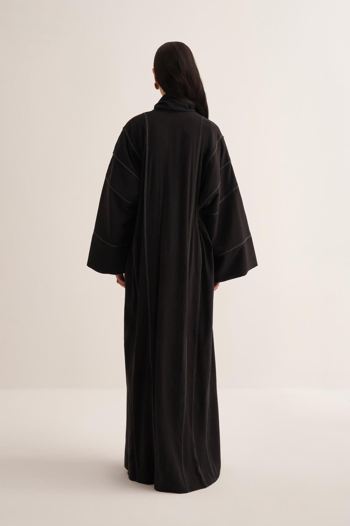 Black Casual Abaya in Natural Viscose Fabric - sonafey