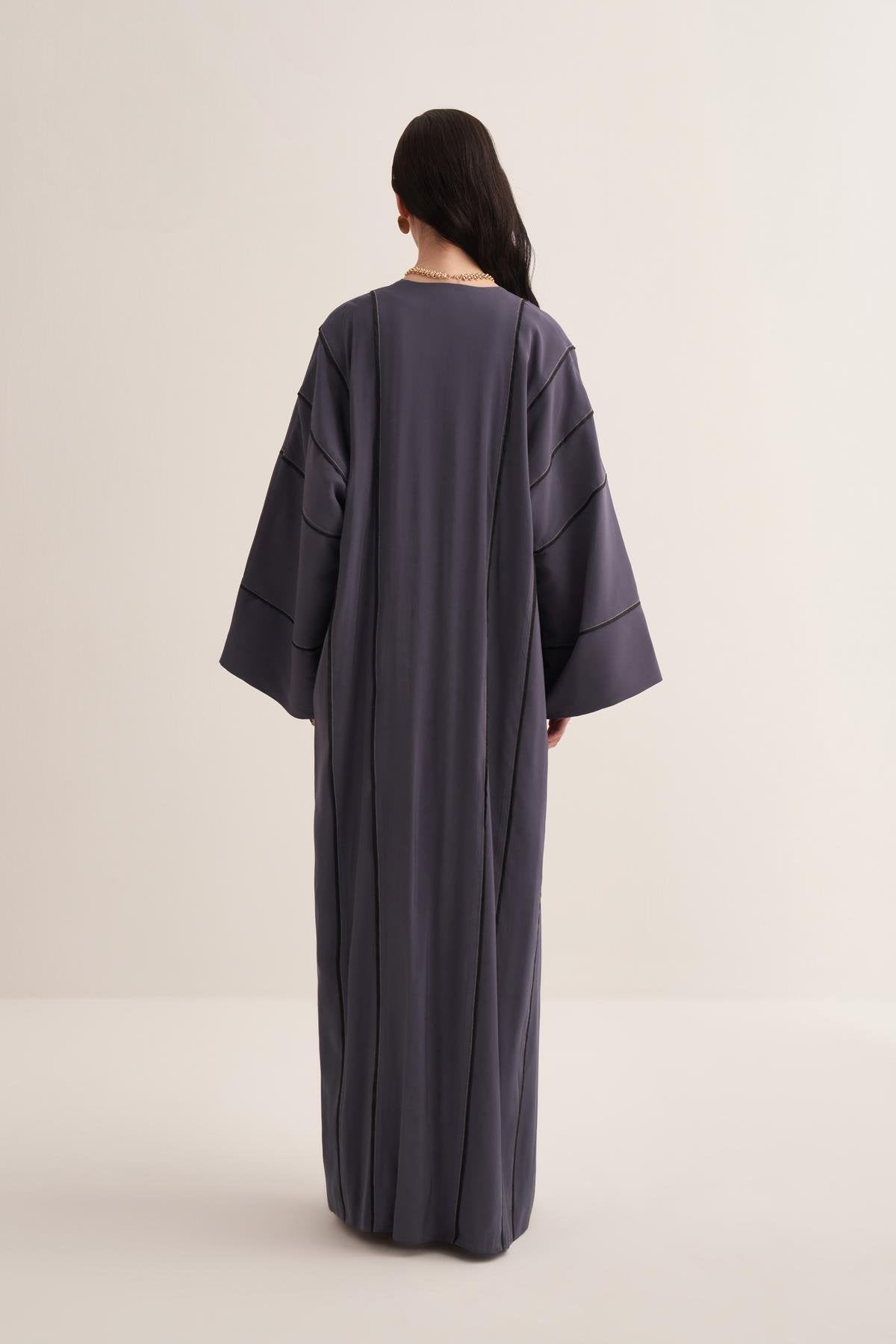 Gray Casual Abaya in Natural Viscose Fabric - sonafey