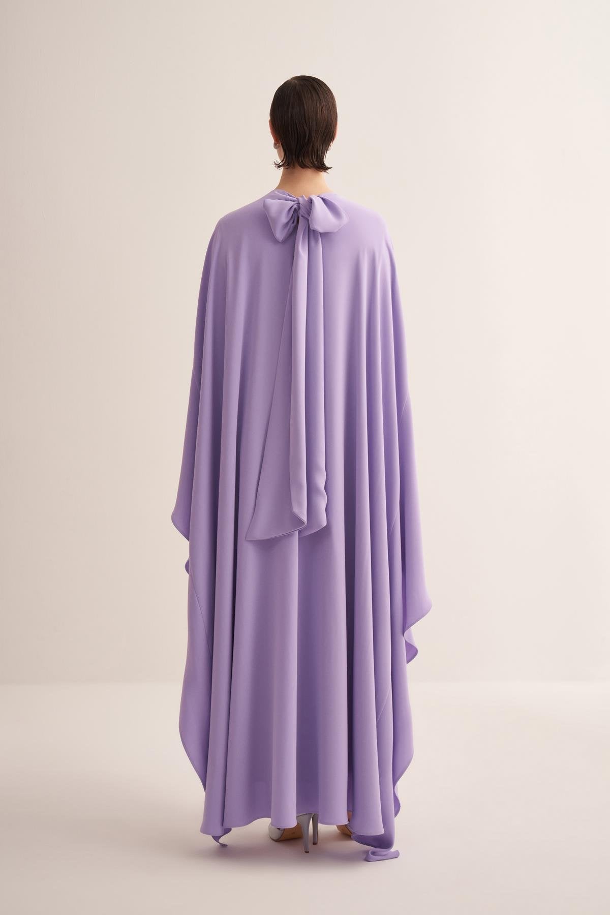 Embroidered Lavender Lilac Cape Evening Gown
