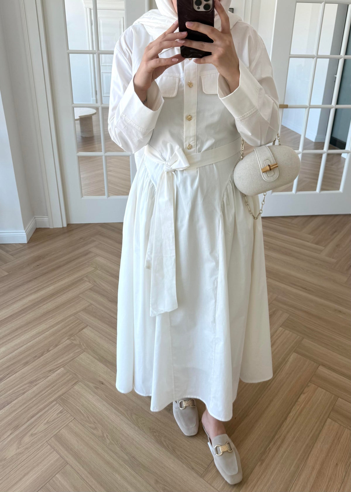Poplin Fabric Dress in Ecru