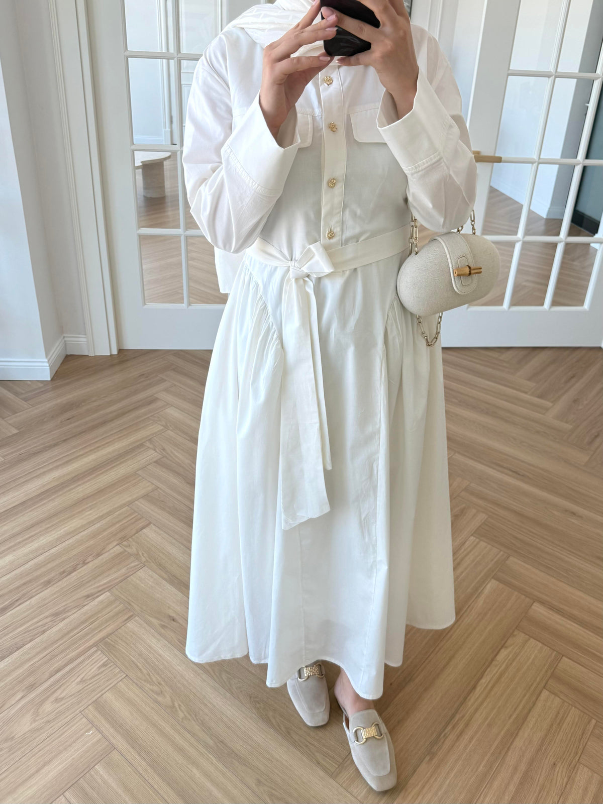 Poplin Fabric Dress in Ecru