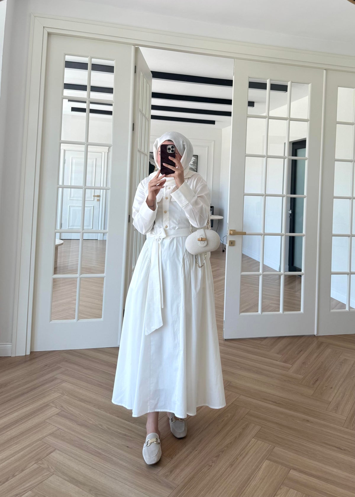 Poplin Fabric Dress in Ecru