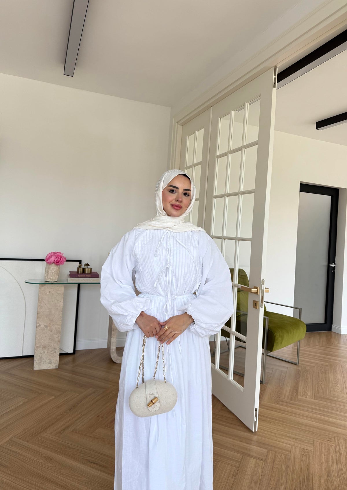 Nua Ribbed Voile Dress in Ecru