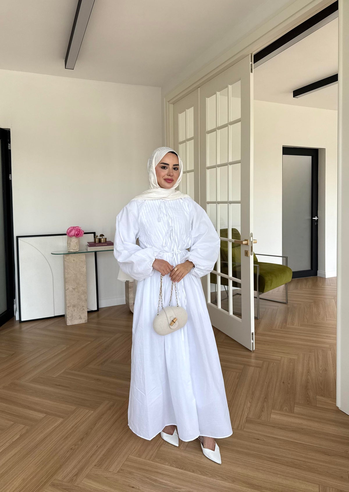 Nua Ribbed Voile Dress in Ecru