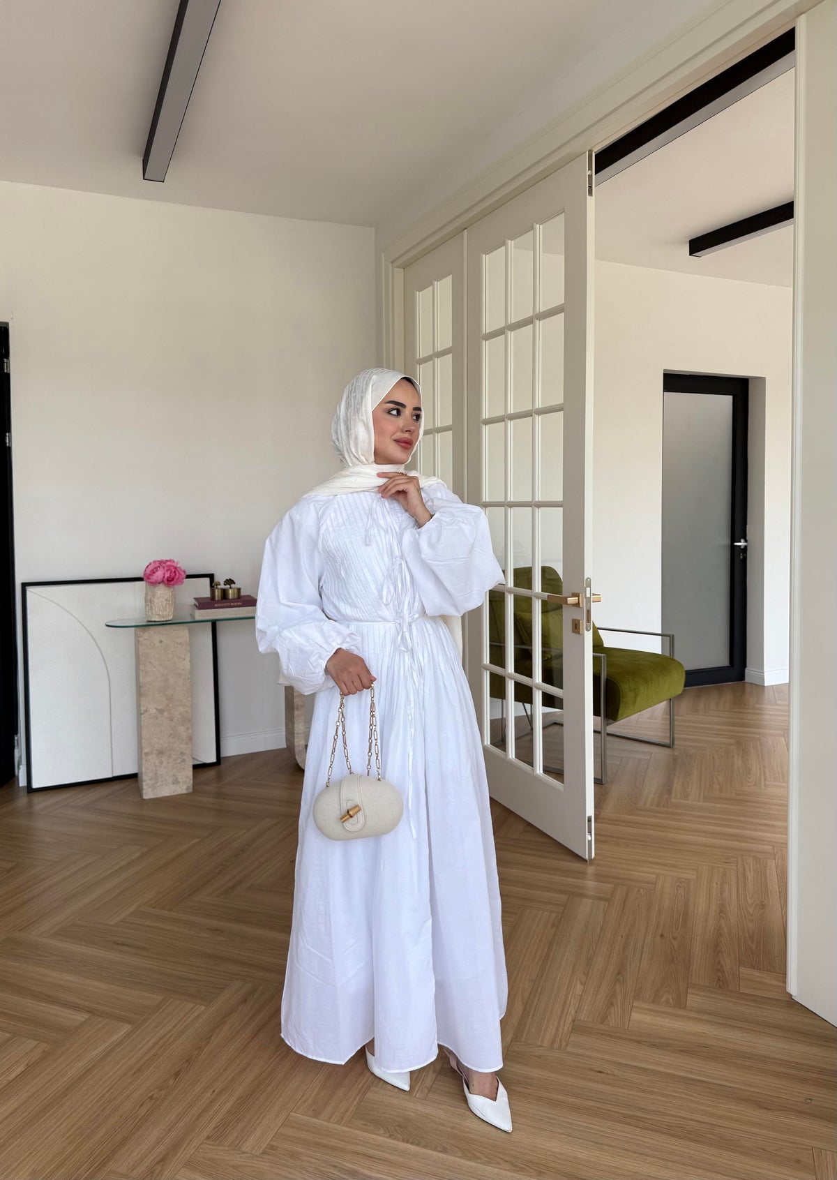 Nua Ribbed Voile Dress in Ecru