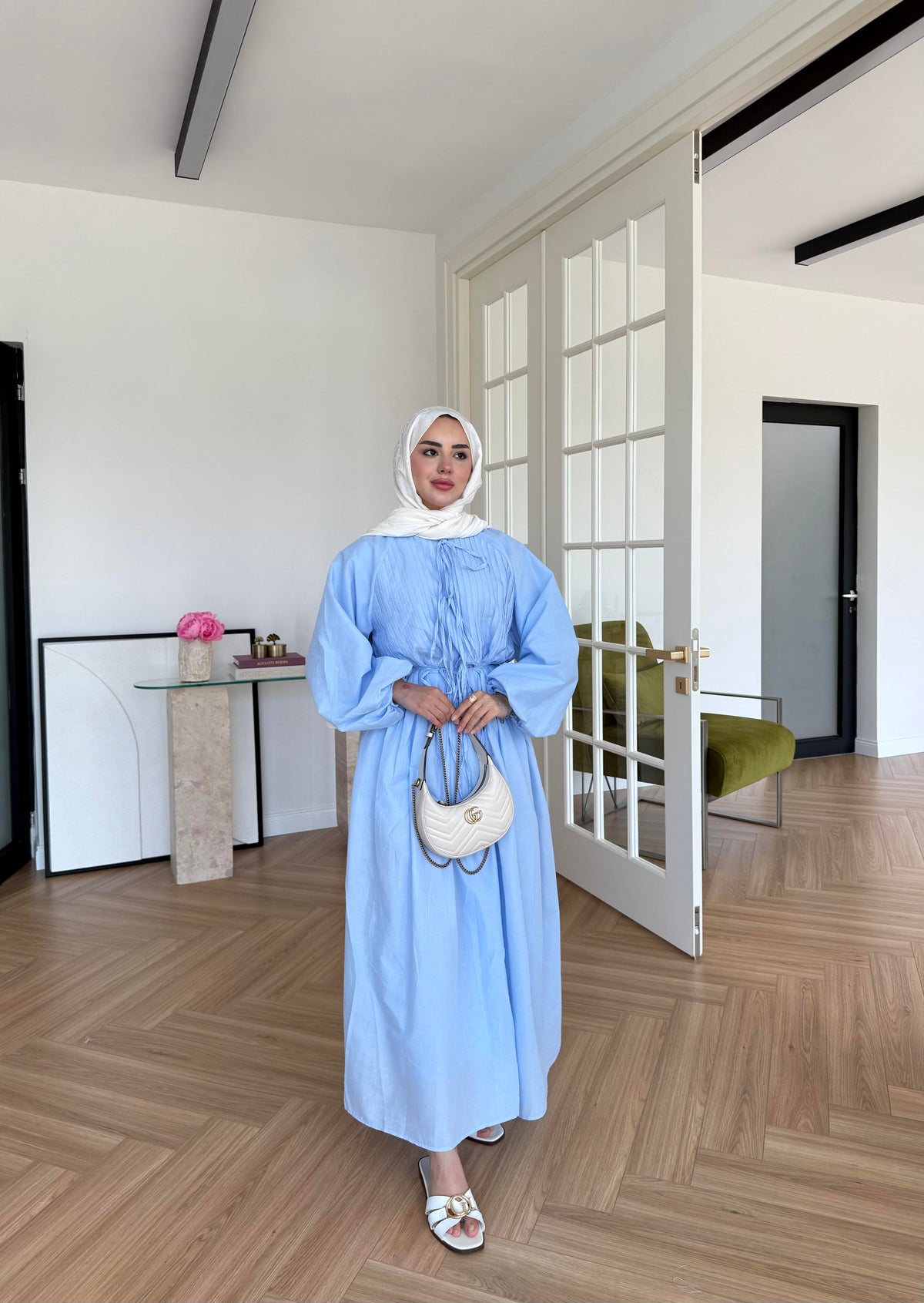 Nua Ribbed Chiffon Dress Blue