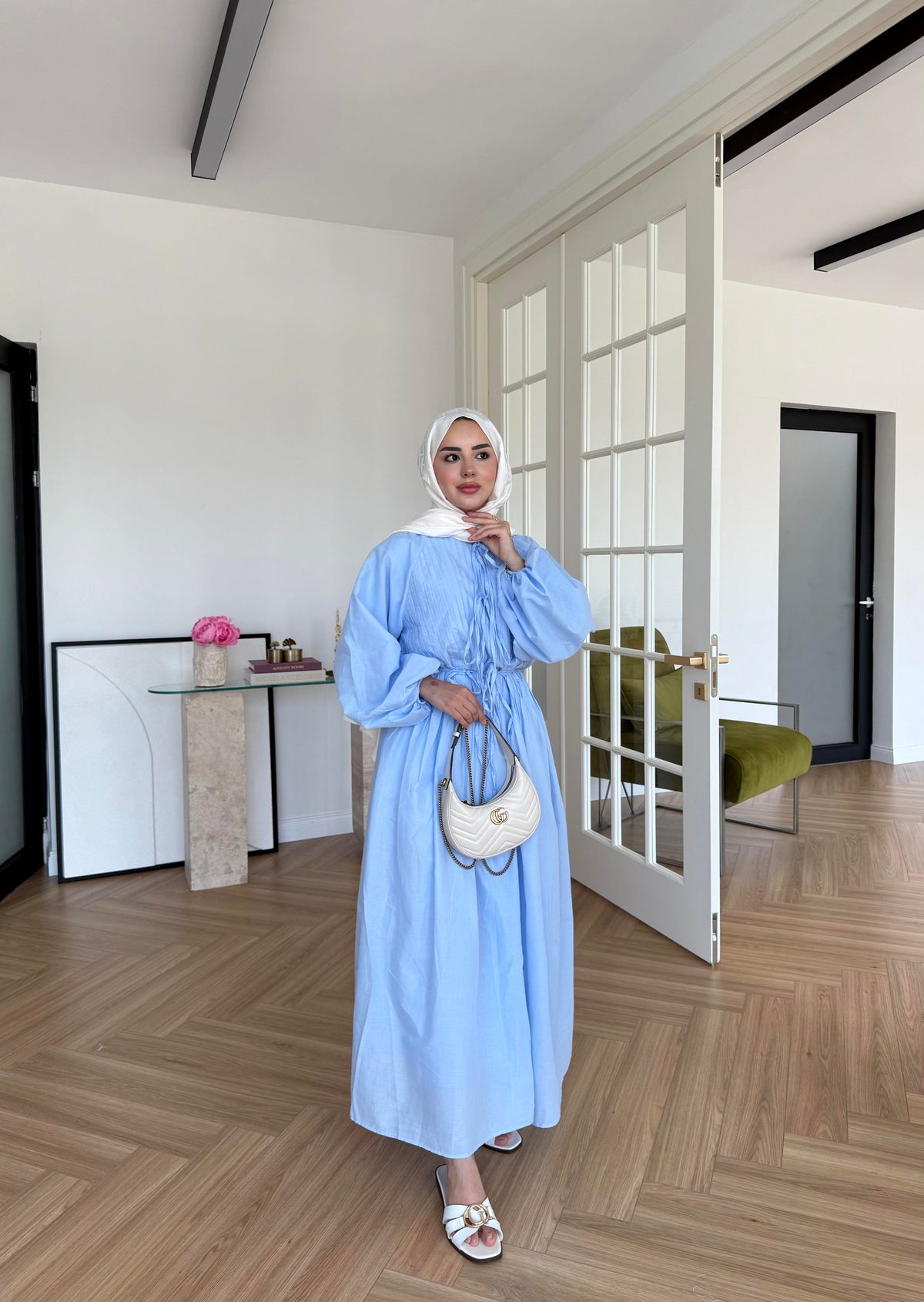 Nua Ribbed Chiffon Dress Blue