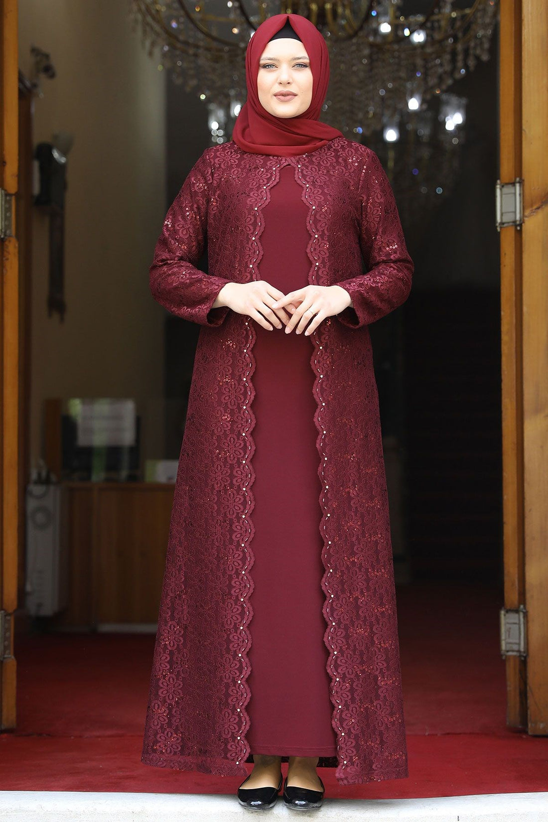 Papatya Modest Evening Dress - Burgundy