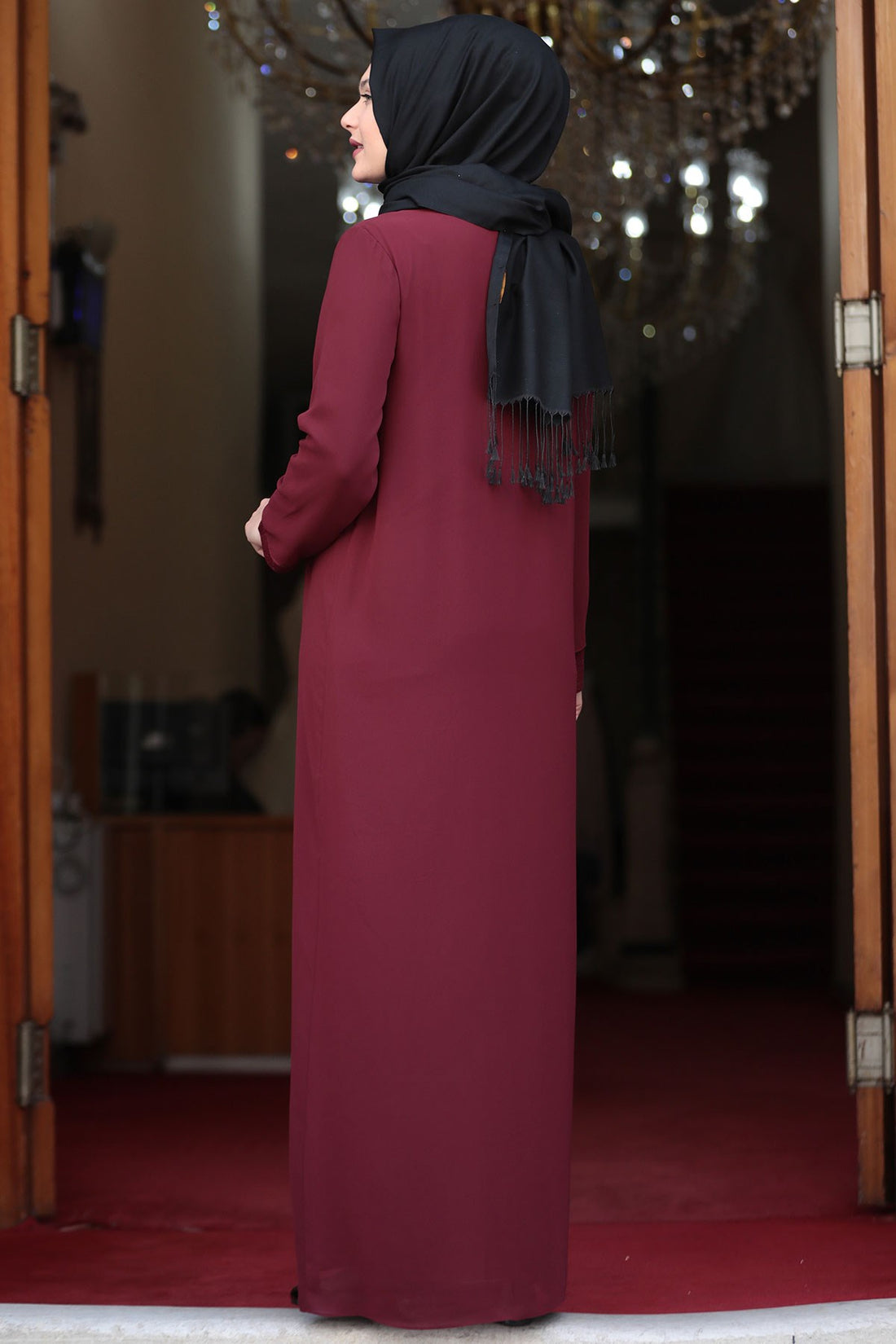 Parıltı Modest Evening Dress - Burgundy