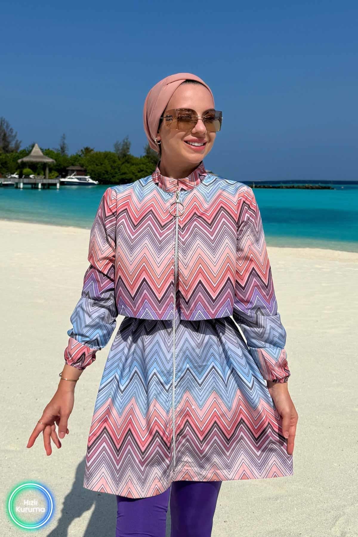 Modest Geometric Print Two-Piece Swimsuit – Full Coverage Burkini