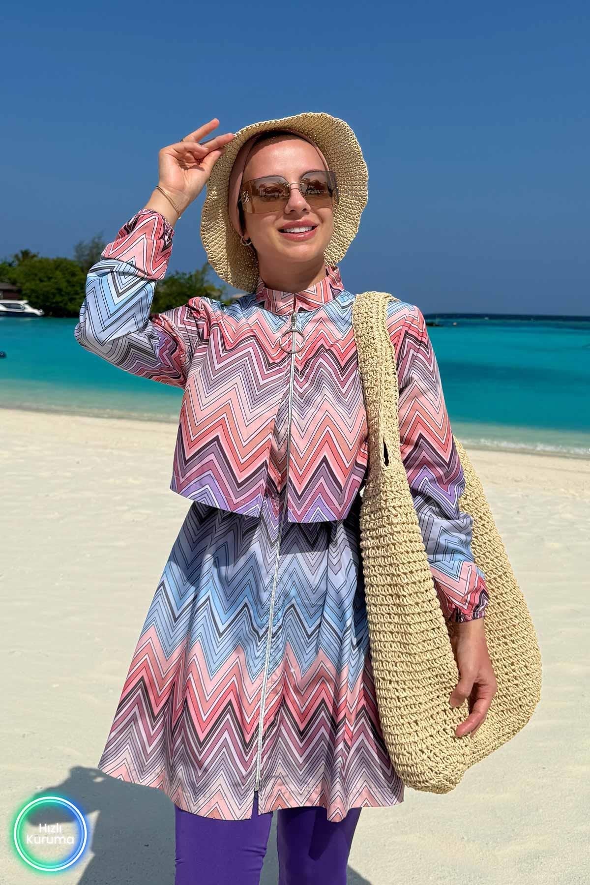 Modest Geometric Print Two-Piece Swimsuit – Full Coverage Burkini