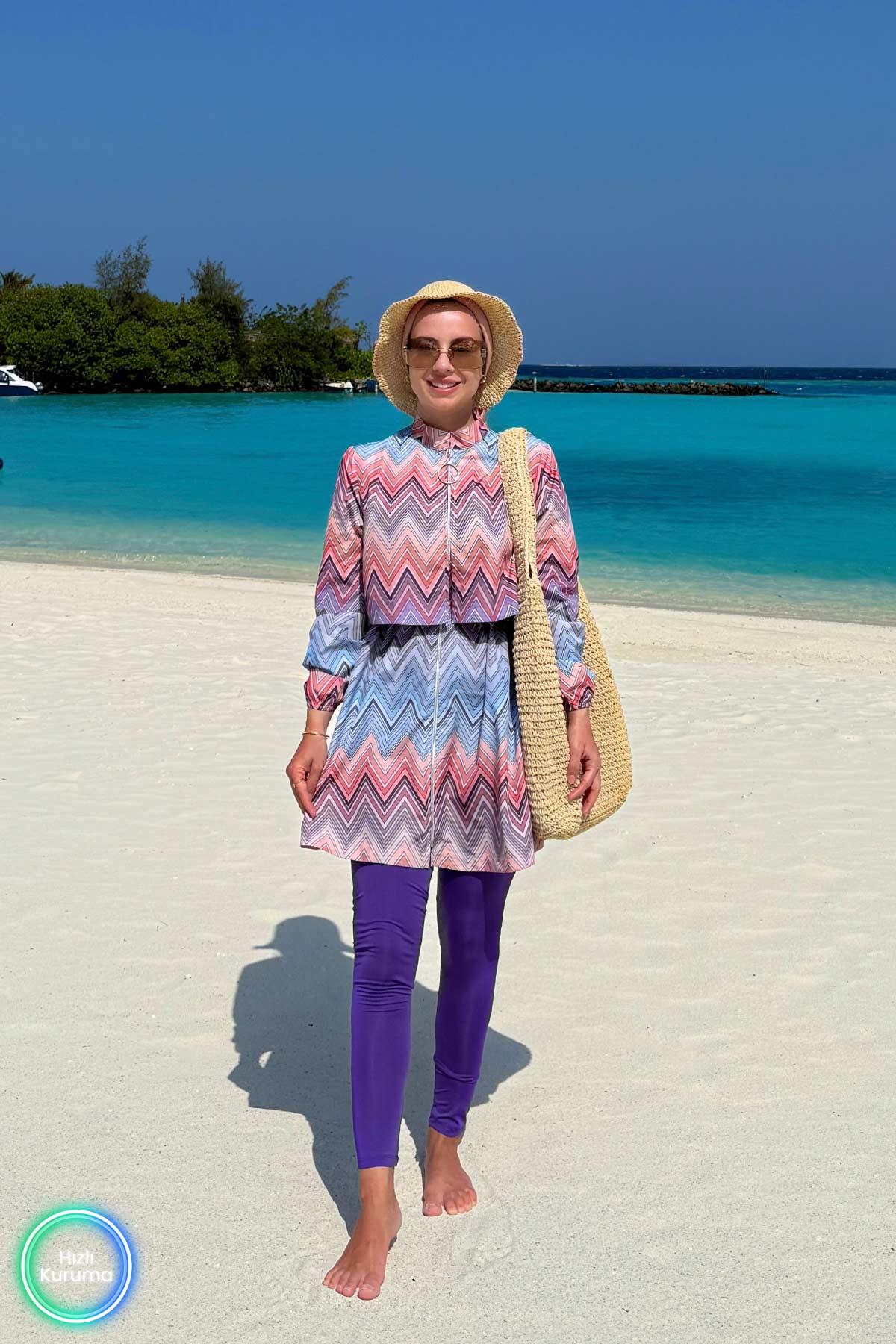 Modest Geometric Print Two-Piece Swimsuit – Full Coverage Burkini