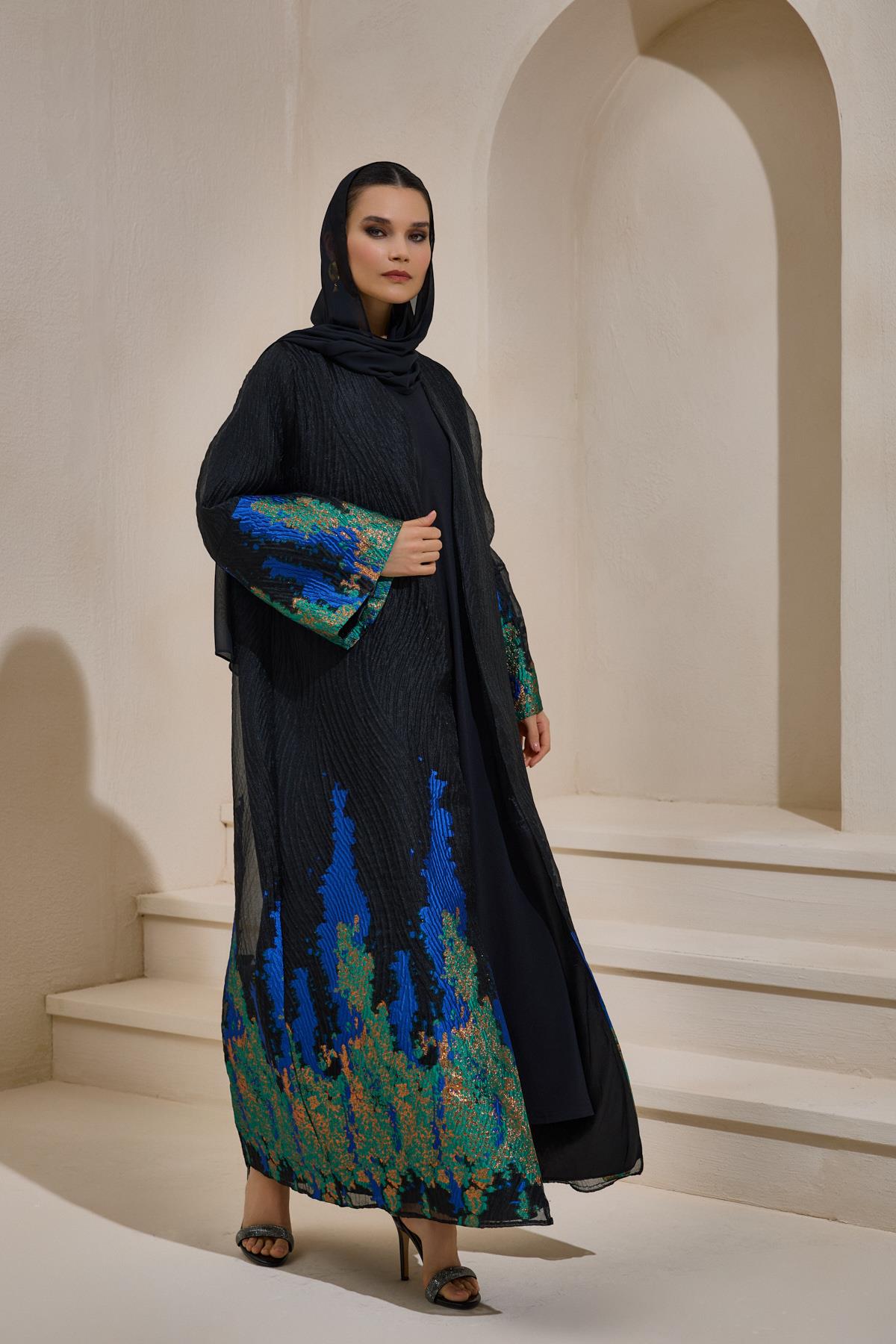 Limited Edition Blue Jacquard Abaya - sonafey