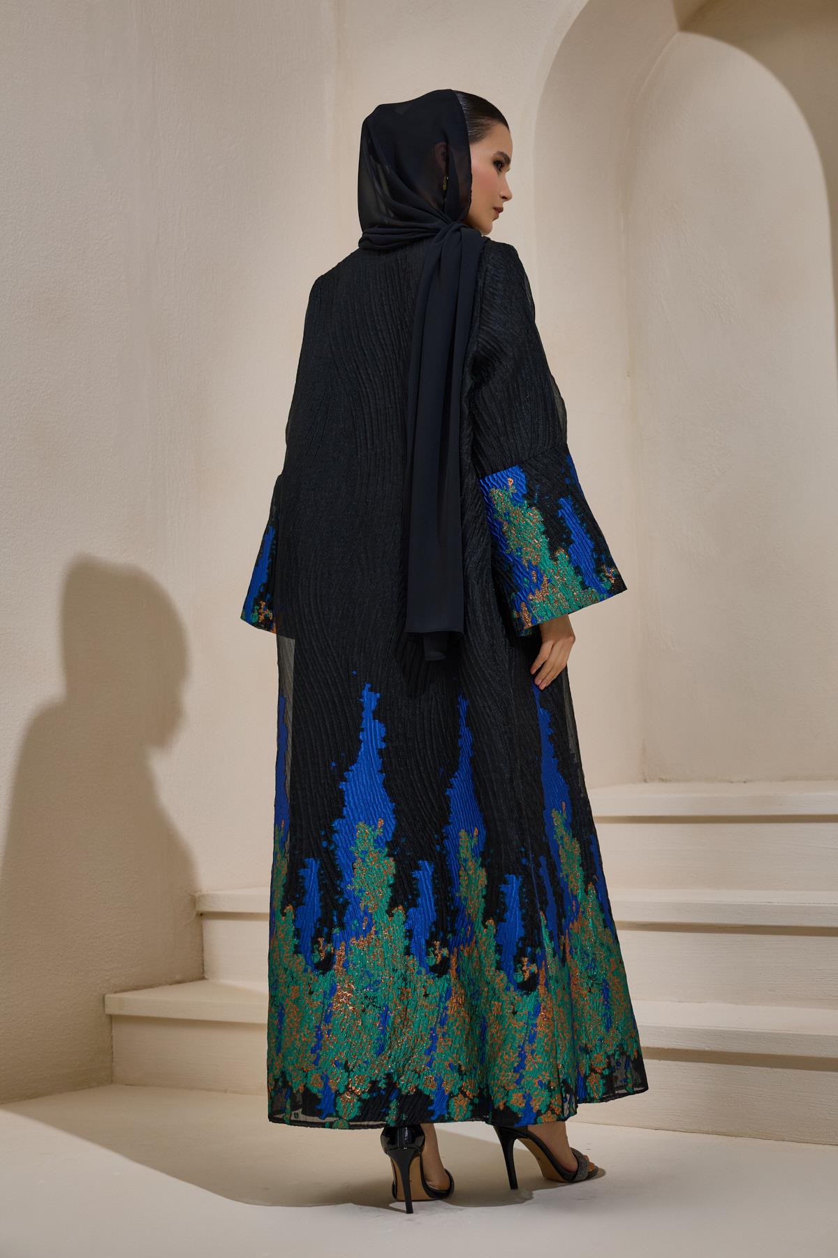 Limited Edition Blue Jacquard Abaya - sonafey