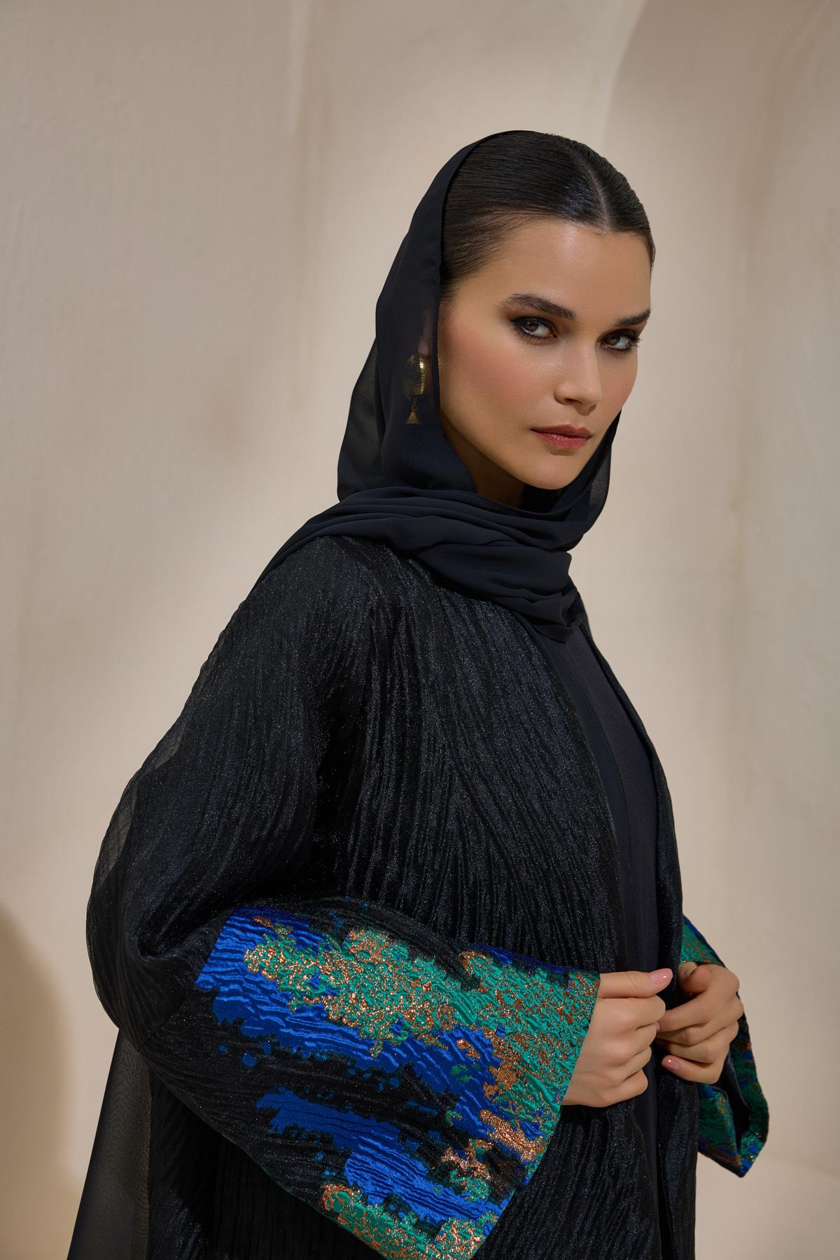 Limited Edition Blue Jacquard Abaya - sonafey