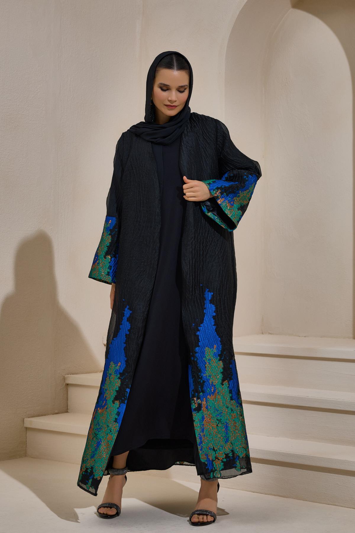 Limited Edition Blue Jacquard Abaya - sonafey