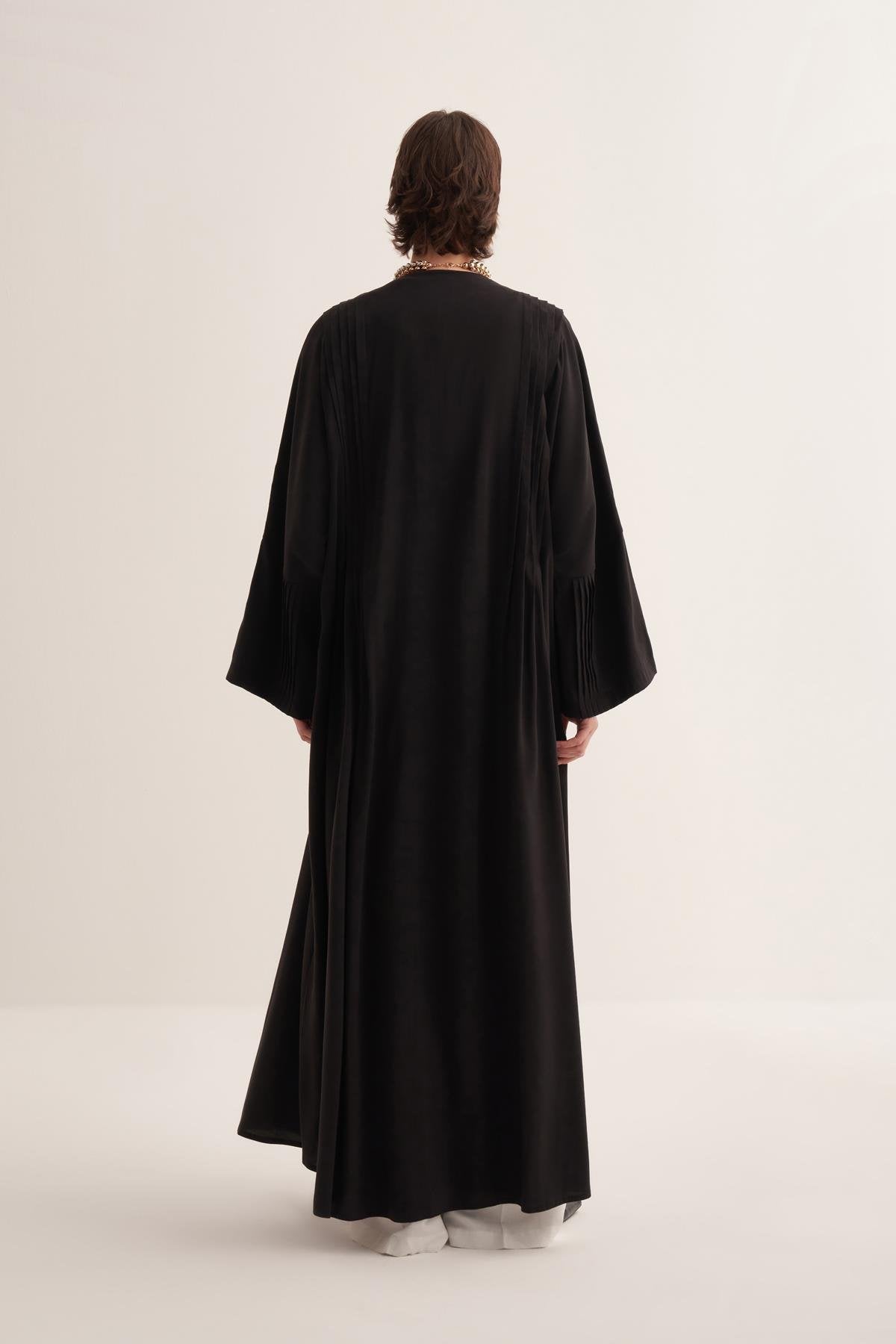 Natural Viscose Black-Colored Abaya with Button Details - sonafey