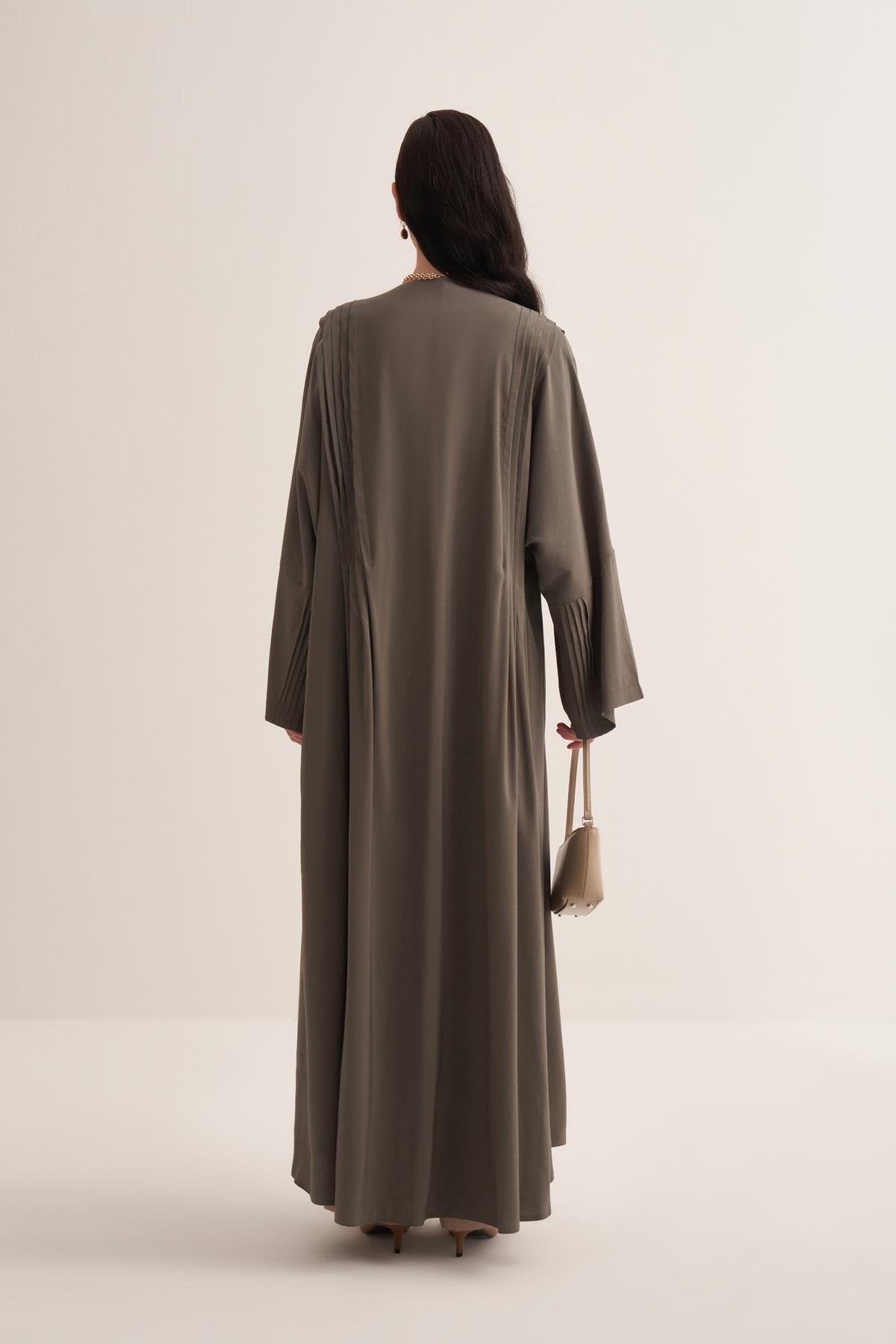 Natural Viscose Sage Green-Colored Abaya with Button Details - sonafey
