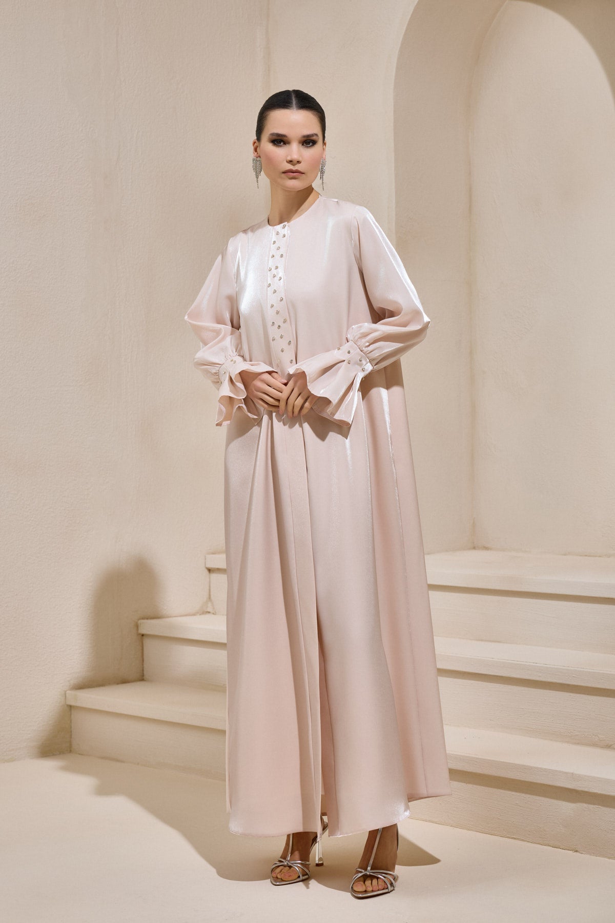 Organza Poudre Satin Crystal Abaya - sonafey