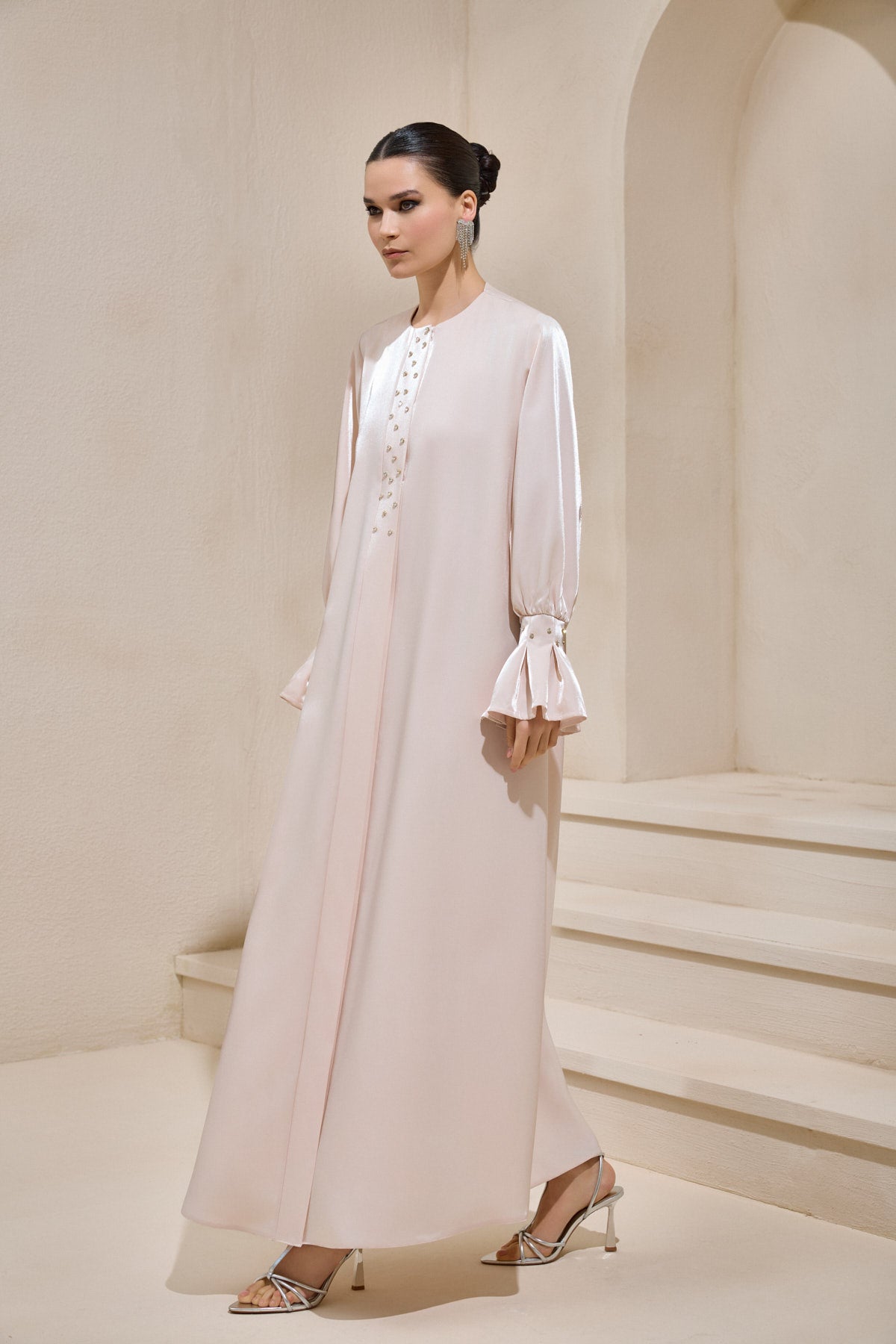 Organza Poudre Satin Crystal Abaya - sonafey