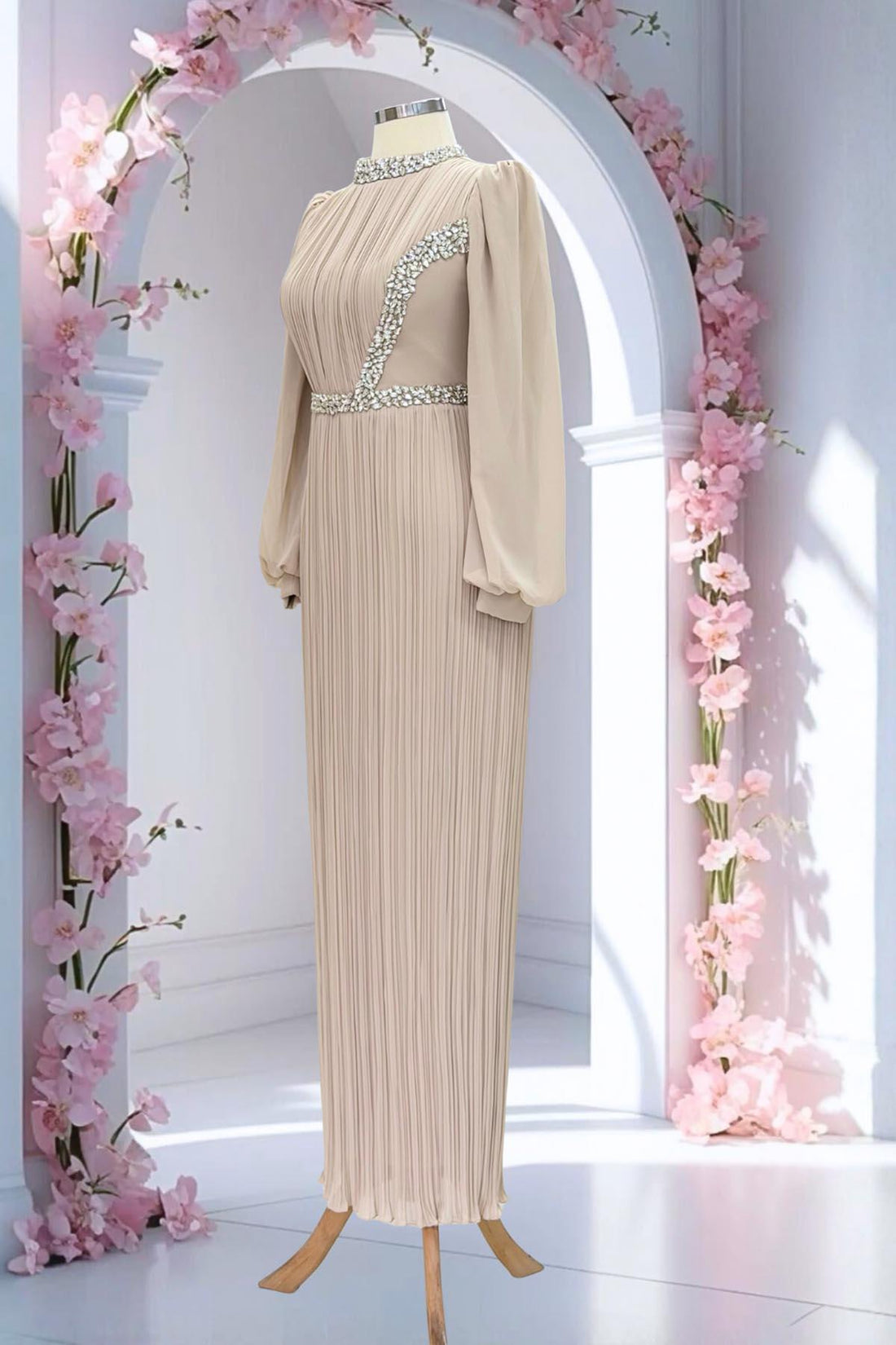 Sima Modest Evening Dress - Beige