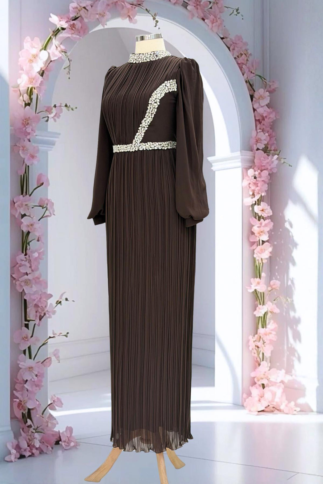 Sima Modest Evening Dress - Brown