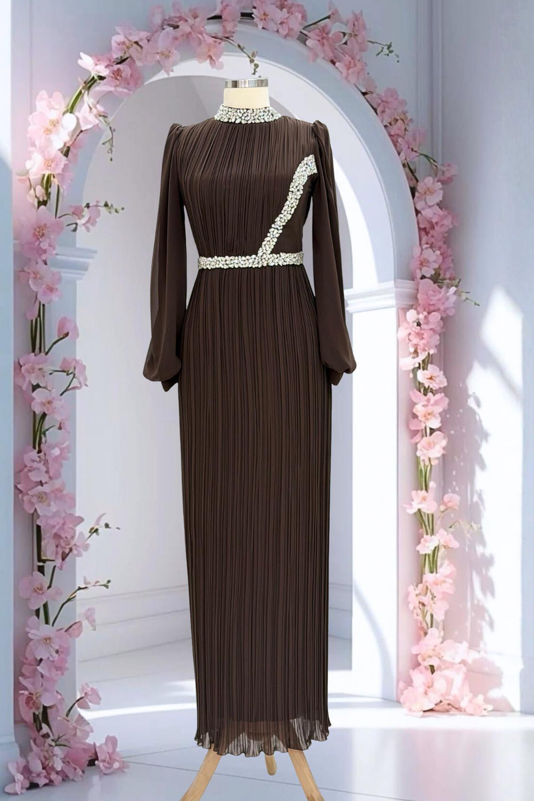 Sima Modest Evening Dress - Brown