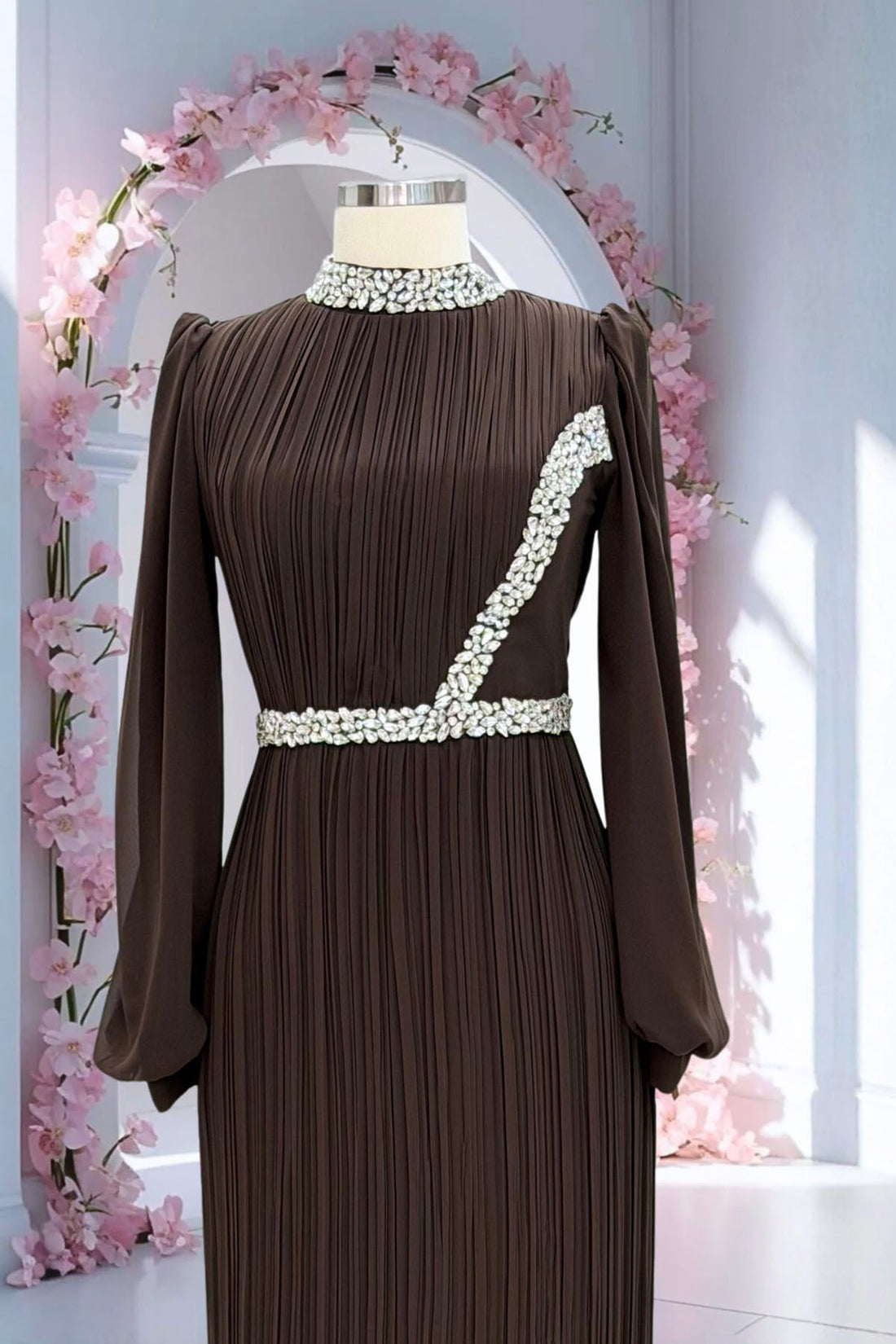 Sima Modest Evening Dress - Brown