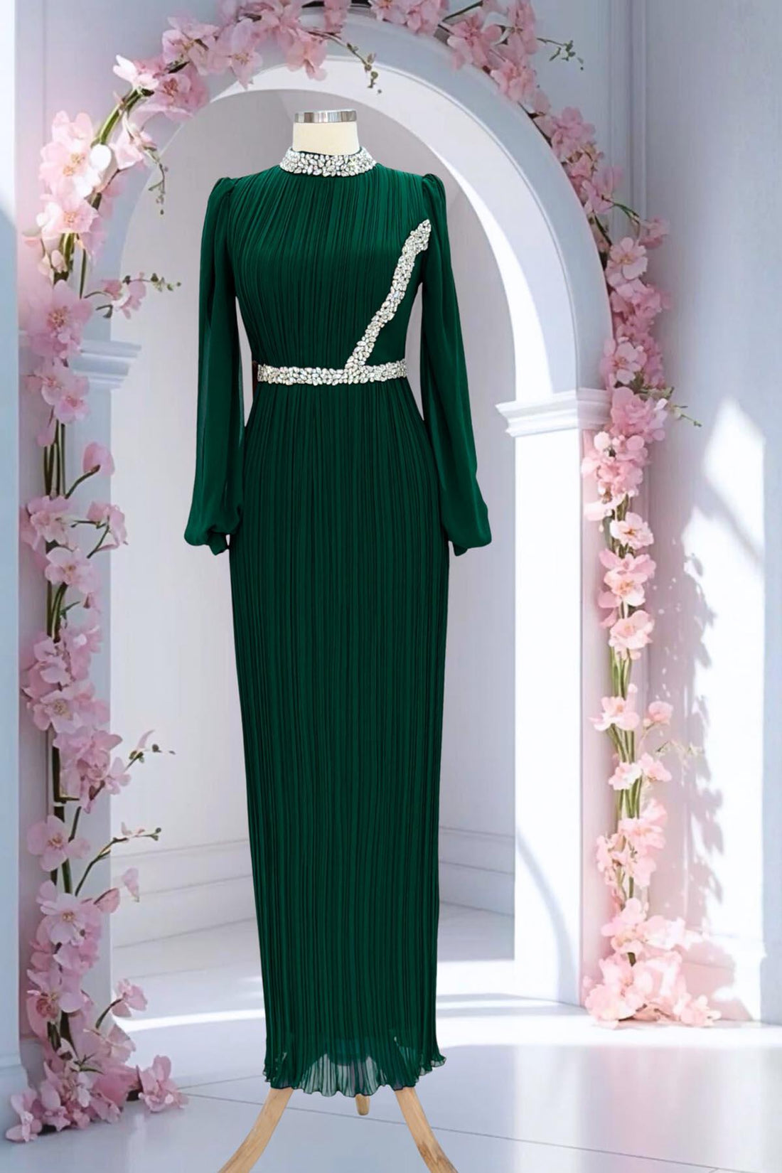 Sima Modest Evening Dress - Emerald