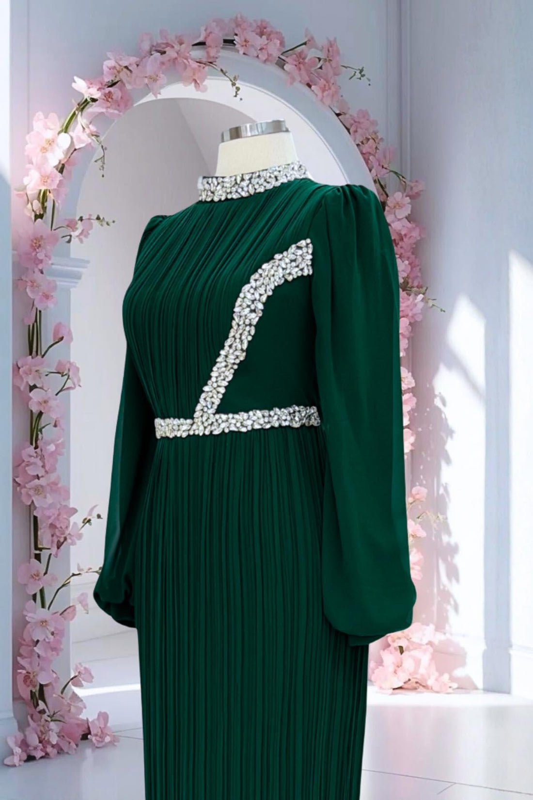 Sima Modest Evening Dress - Emerald