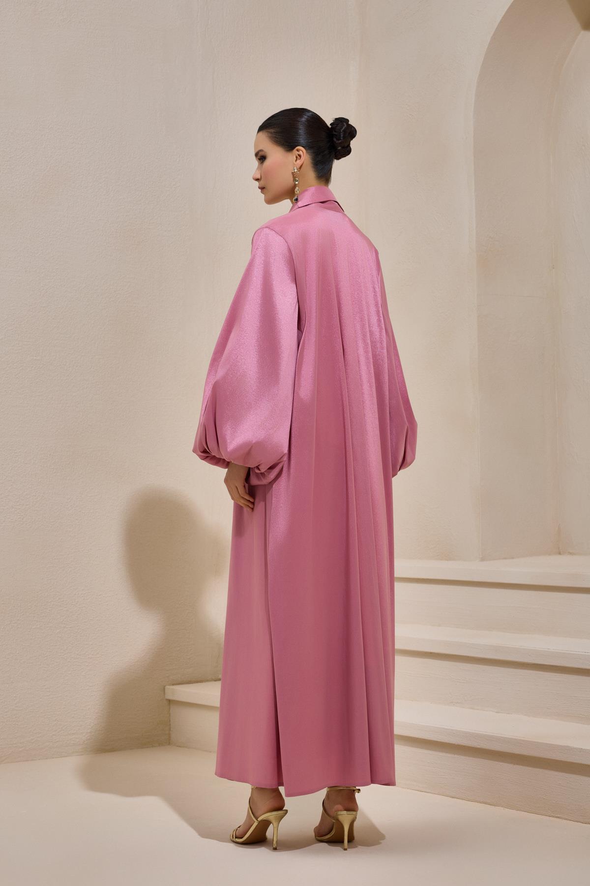 Premium Hand Embellished Taffeta Pink Abaya - sonafey