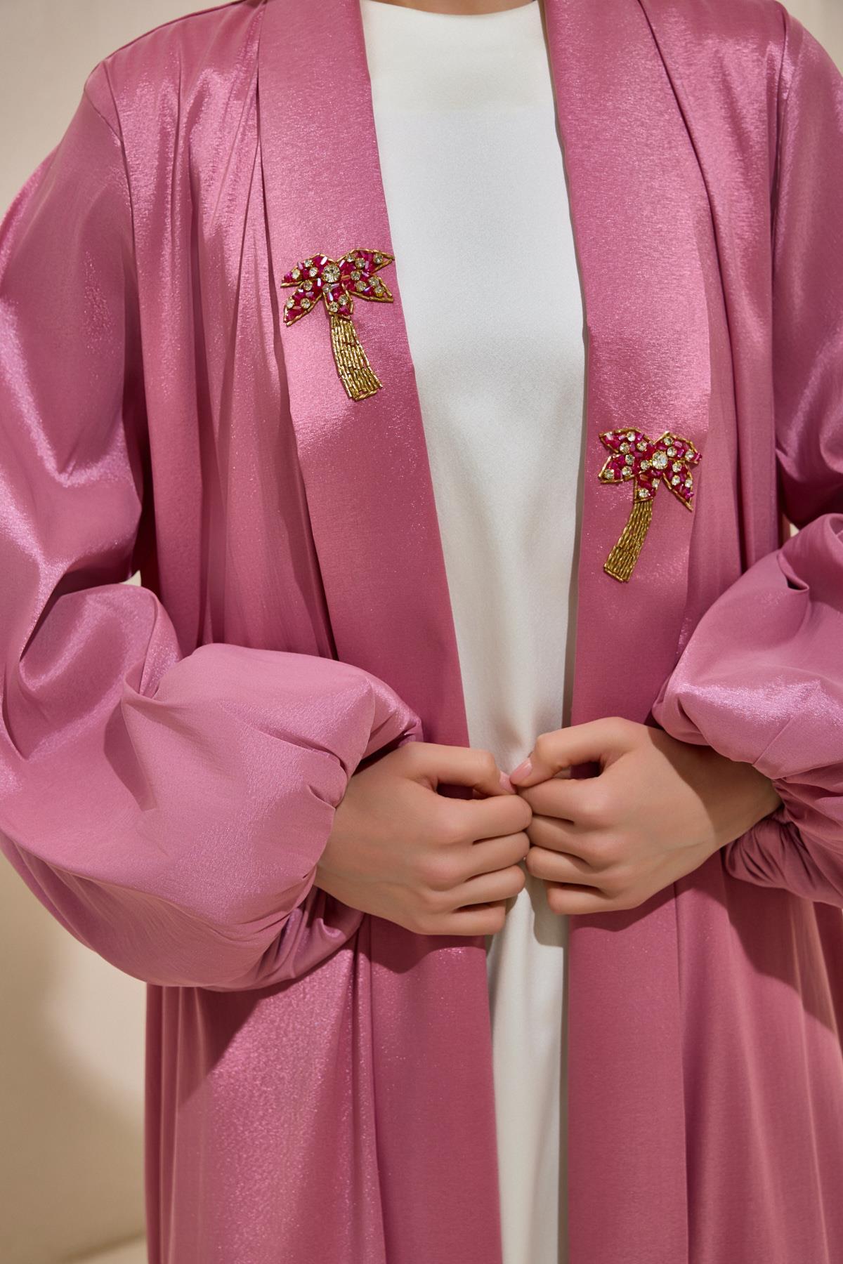 Premium Hand Embellished Taffeta Pink Abaya - sonafey