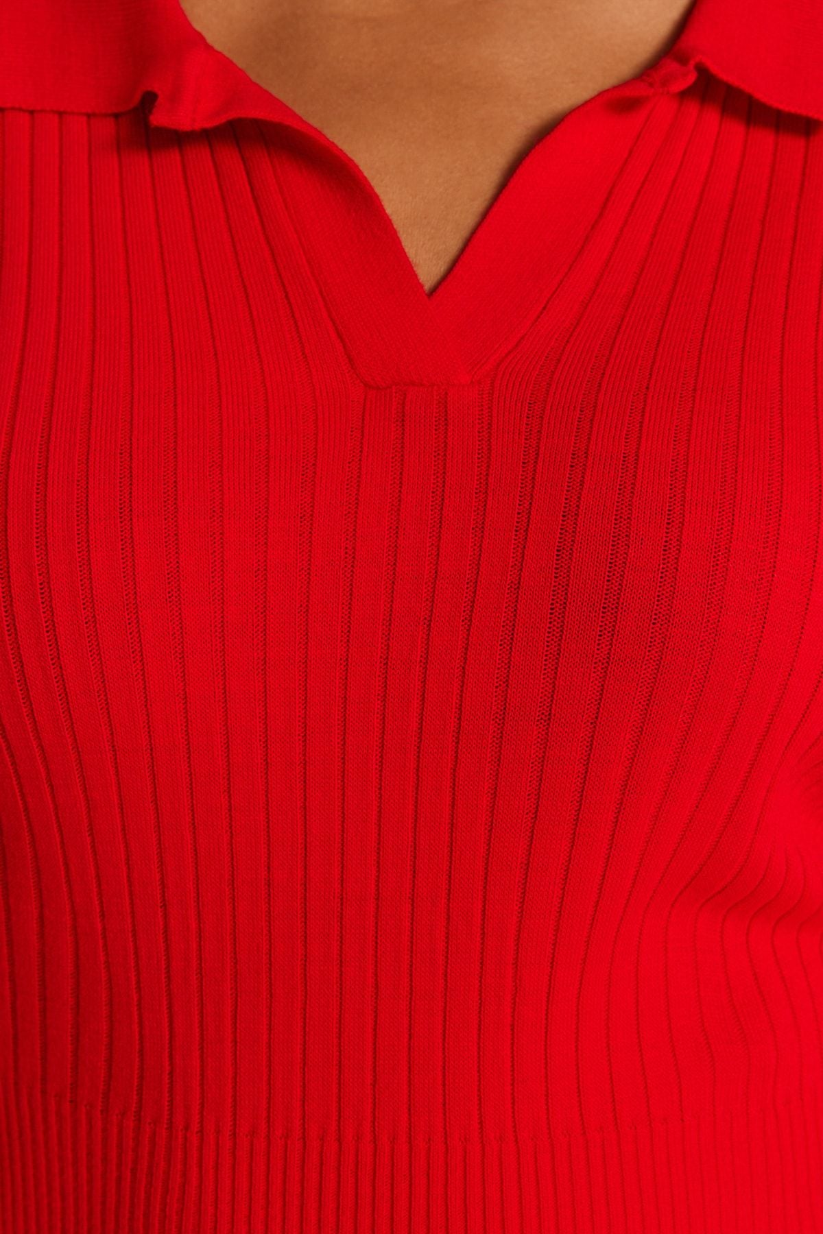 Curve Red Polo Neck Ribbed Knit Plus Size Dress