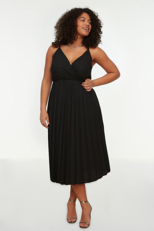 Curve Black Wrap Neck Strappy Knit Plus Size Dress