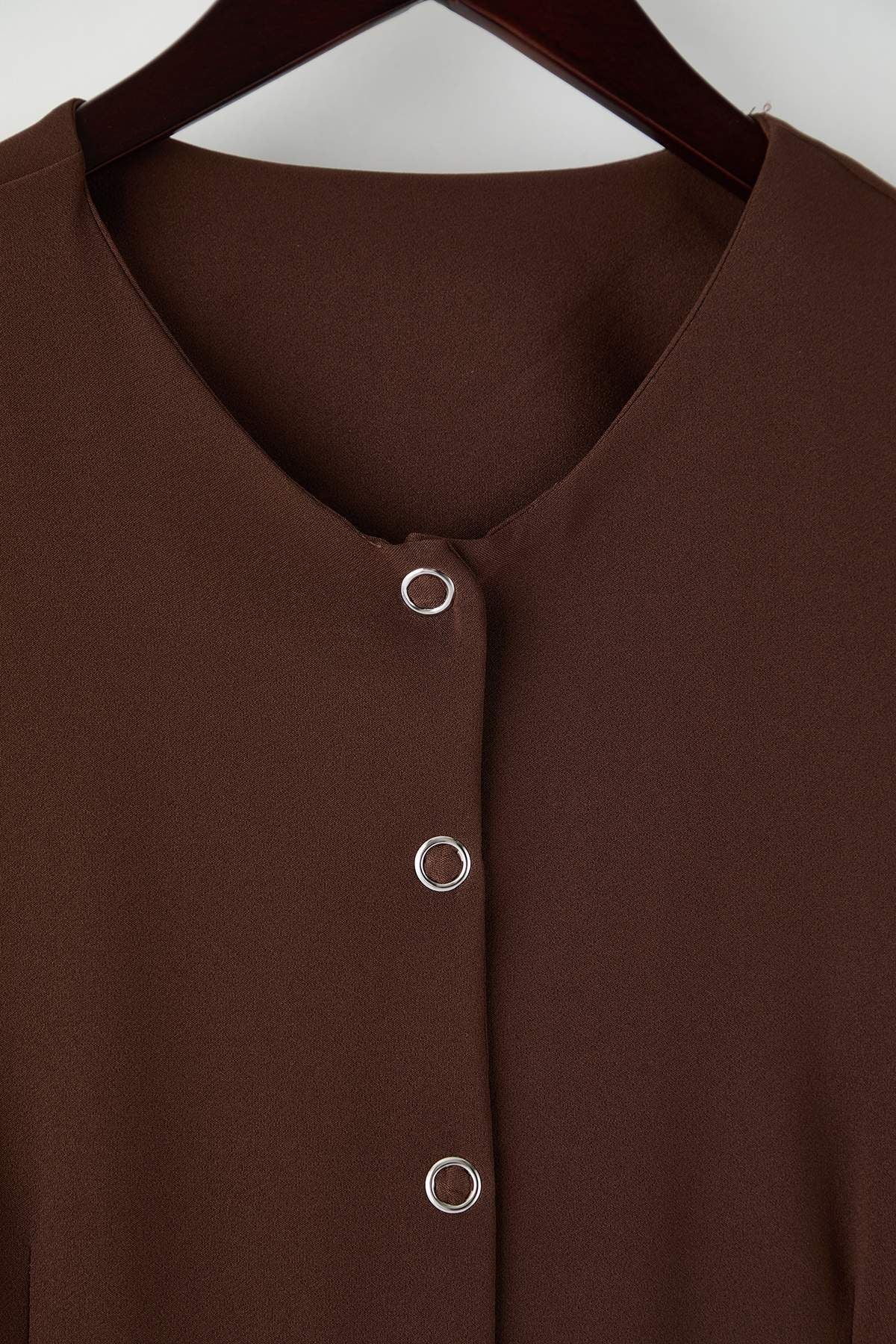 Curve Brown Buttoned Mini Woven Plus Size Dress