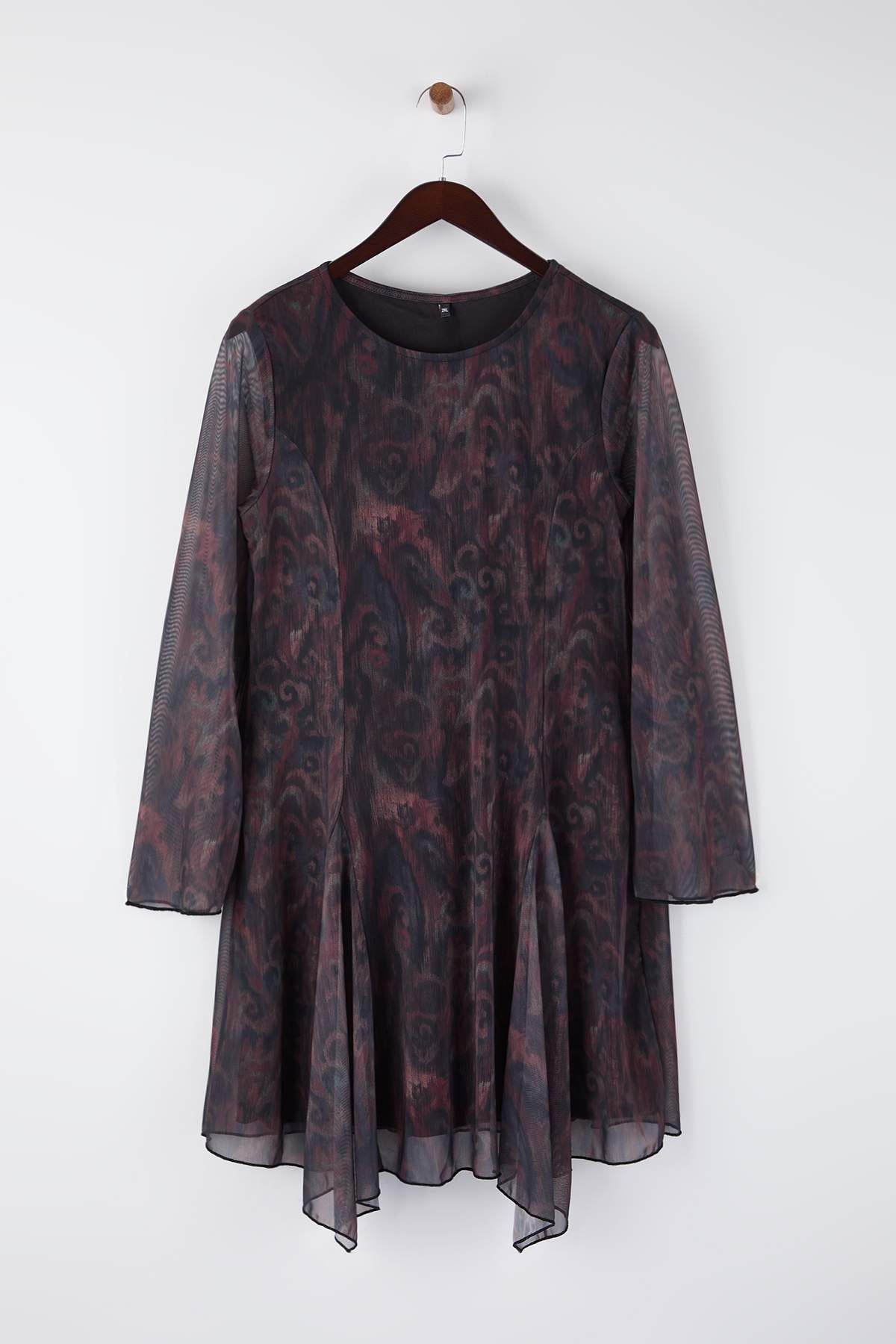 Curve Multi-Color Patterned Asymmetric Tulle Knit Plus Size Dress