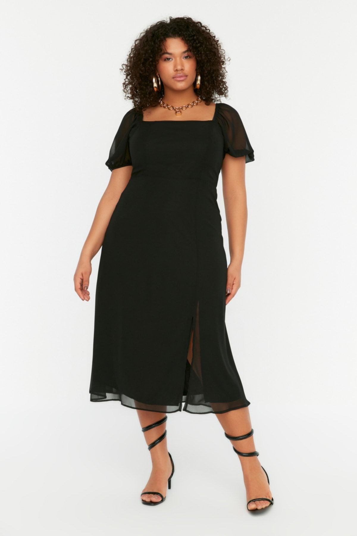 Curve Black Woven Slit Plus Size Dress
