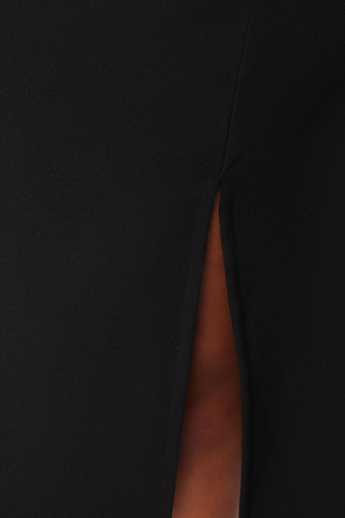 Curve Black Slit Detail Midi 100% Cotton Knitted Plus Size Dress