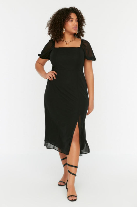 Curve Black Woven Slit Plus Size Dress
