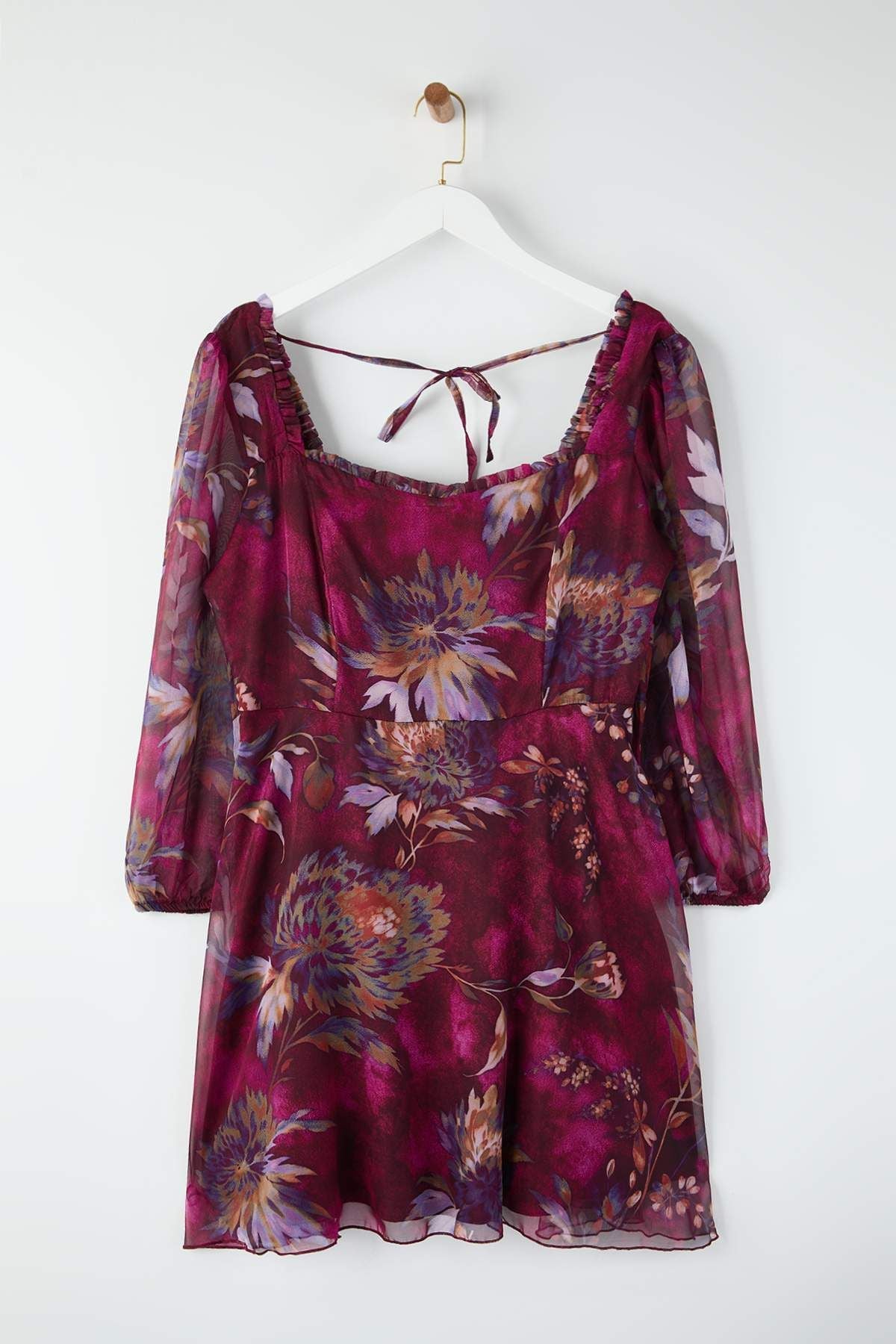 Burgundy Multi-Color Chiffon Mini Woven Plus Size Dress