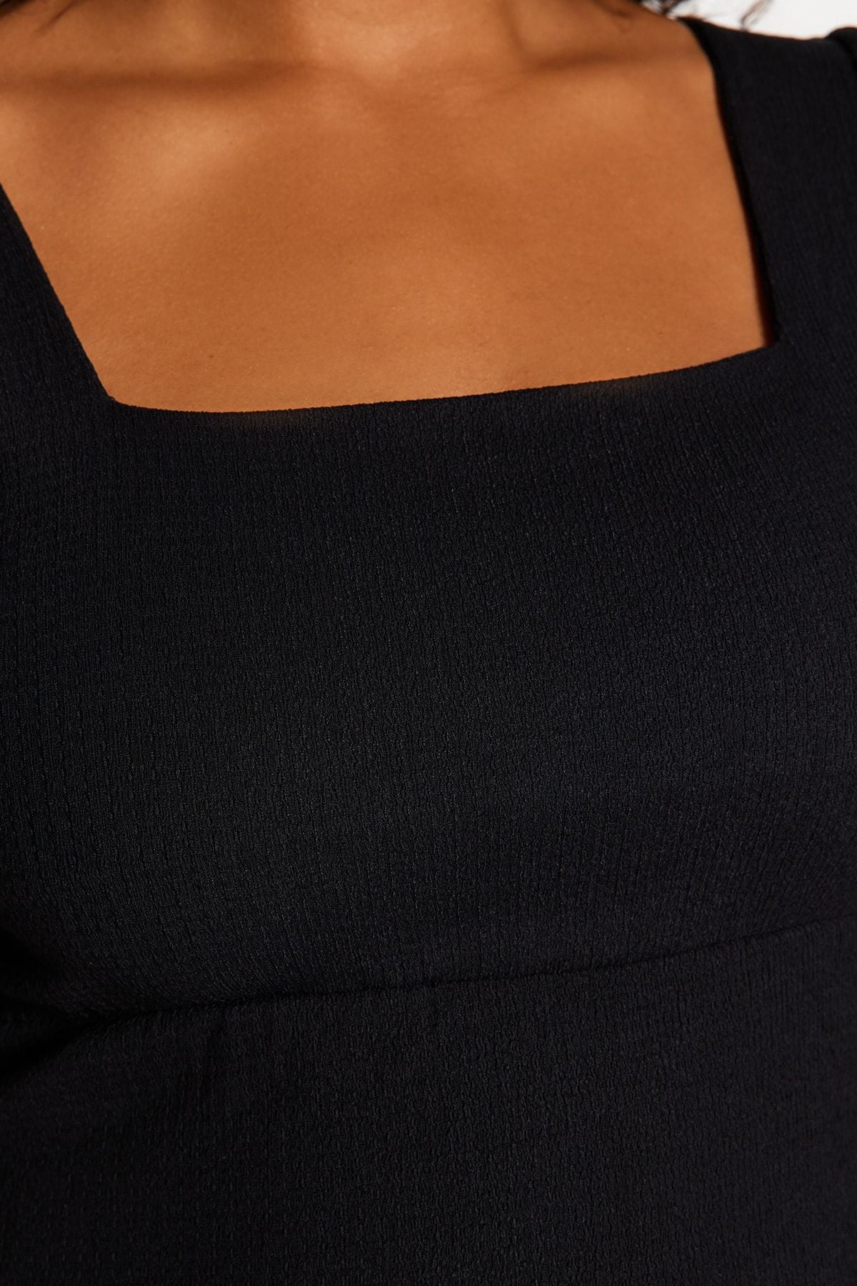 Curve Black Balloon Sleeve Square Neck Slit A-Line Plus Size Knit Dress