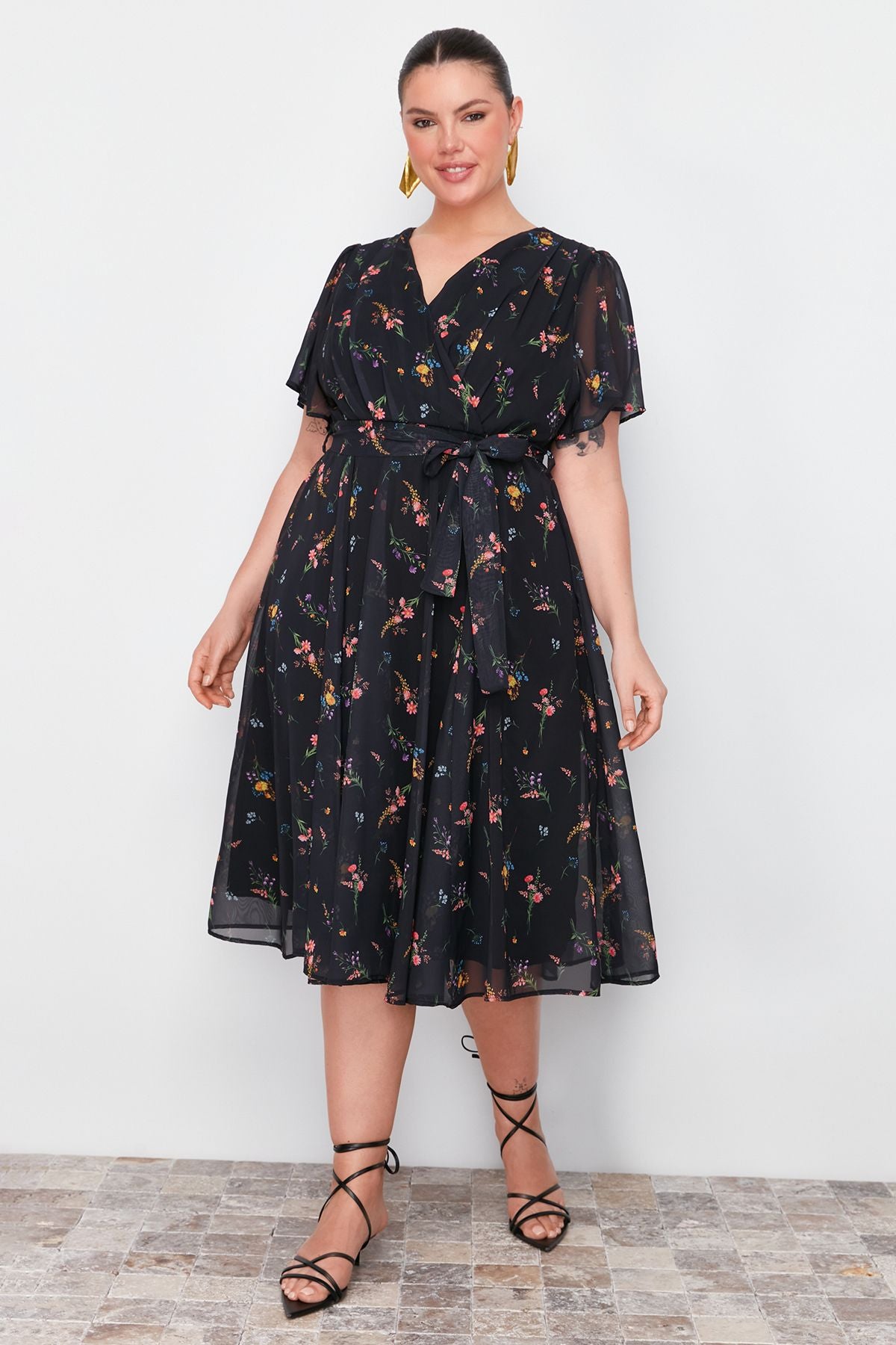 Curve Multicolor Floral Chiffon Wrap Woven Dress