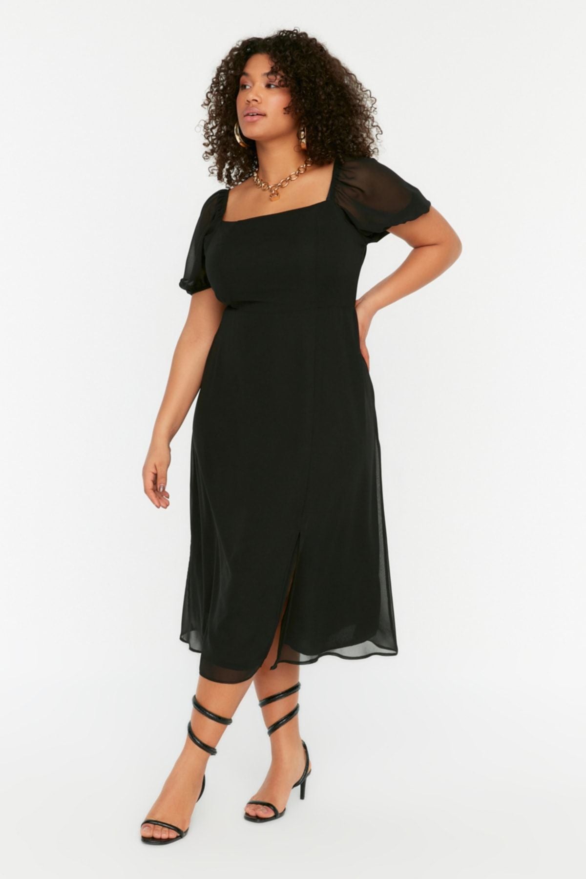 Curve Black Woven Slit Plus Size Dress