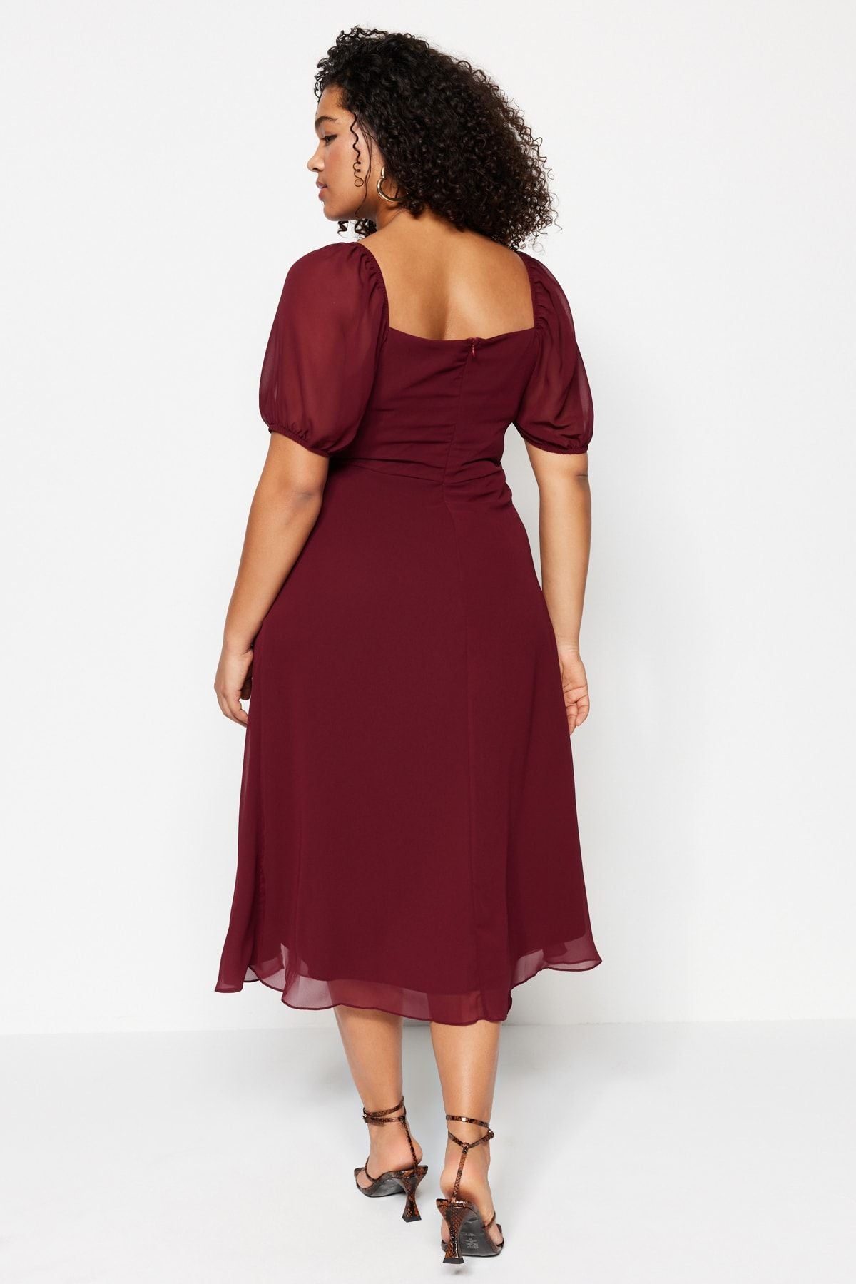 Curve Burgundy Woven Slit Dress