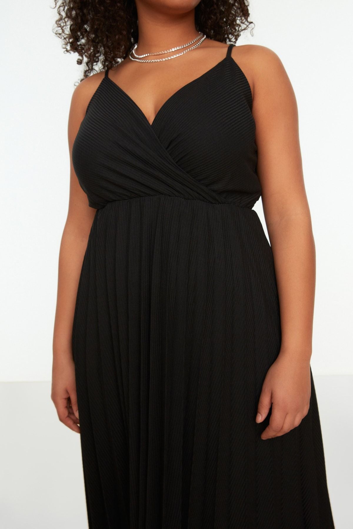 Curve Black Wrap Neck Strappy Knit Plus Size Dress