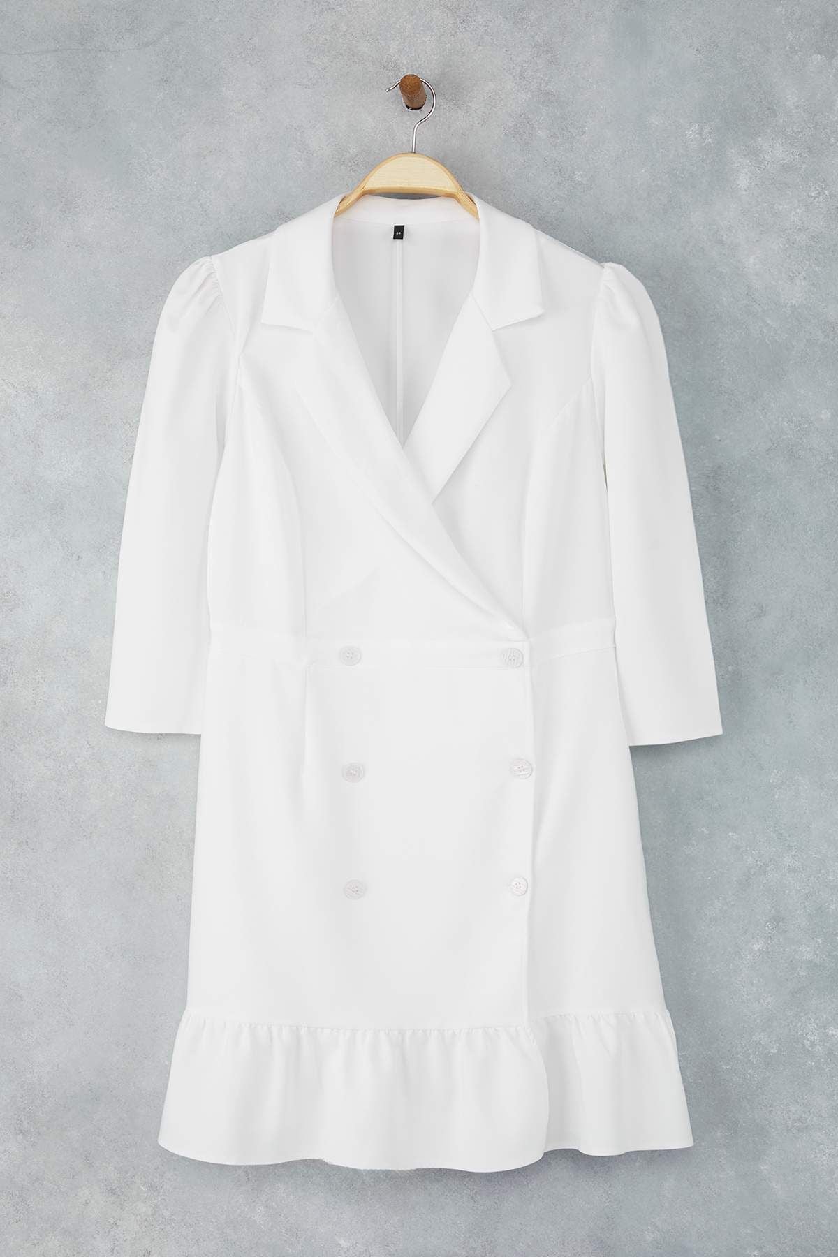 Curve Ecru Plus Size Unlined Trumpet Sleeve Mini Woven Jacket Dress