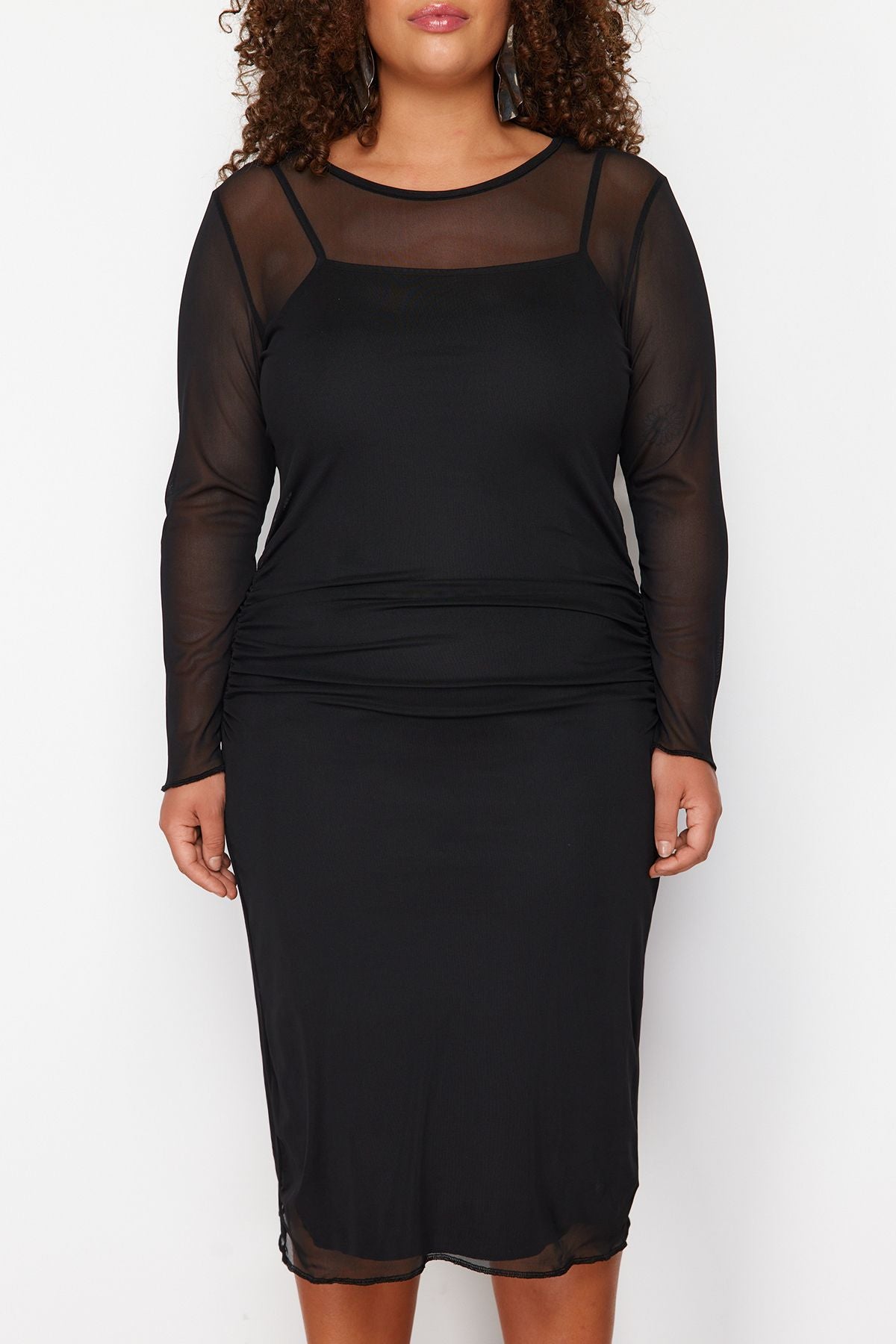 Curve Black Tulle Knit Plus Size Midi Dress