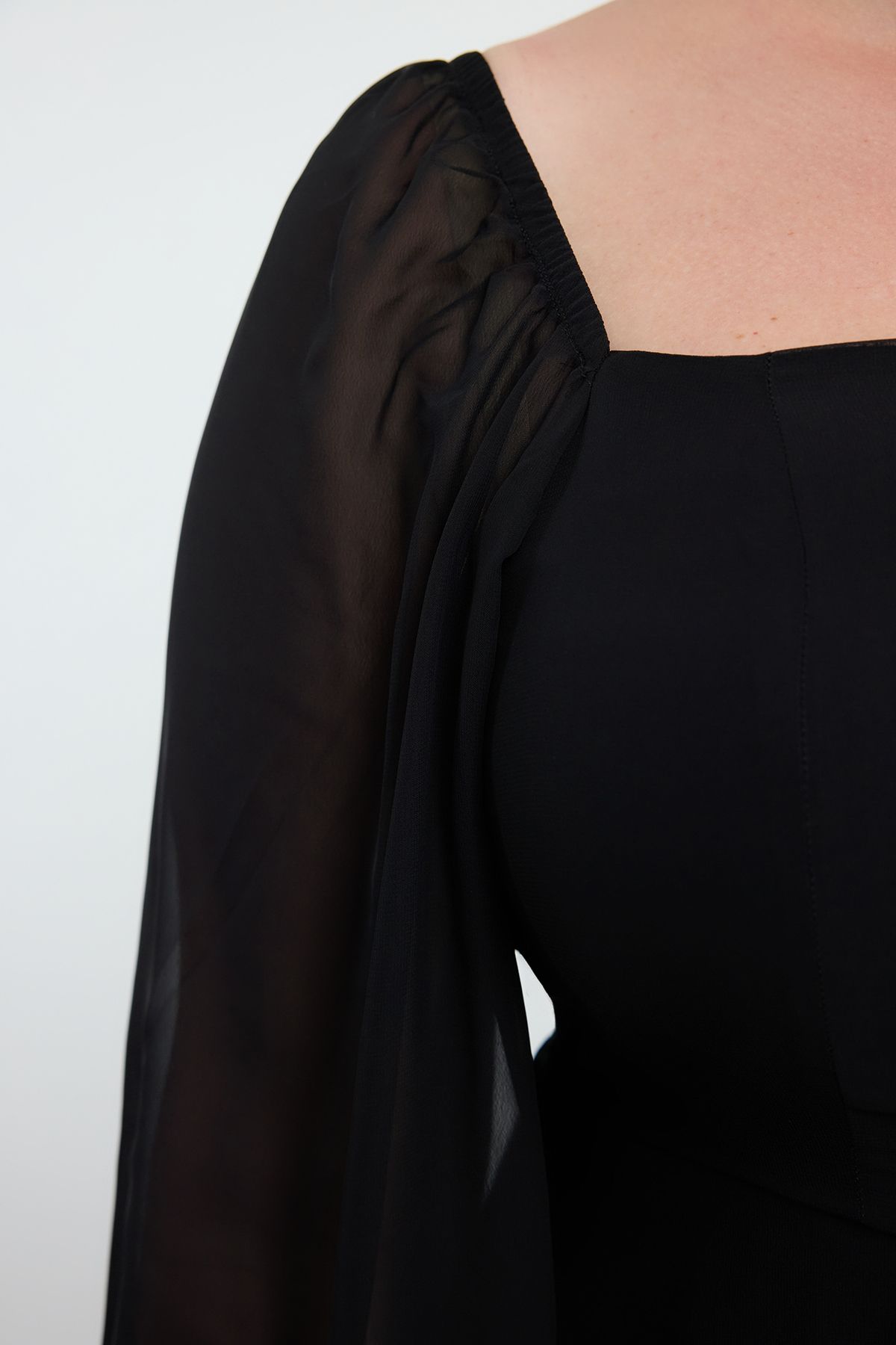 Plus Size Square Neck Slit A-Line Midi Chiffon Dress