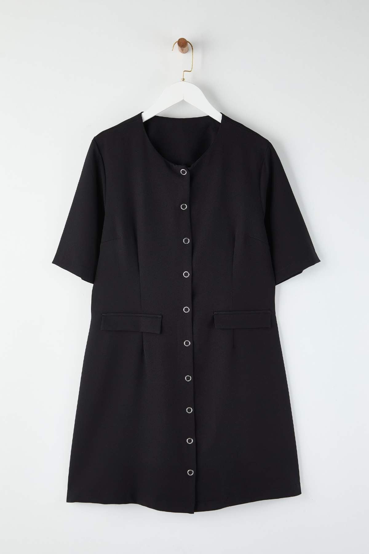 Curve Brown Buttoned Mini Woven Plus Size Dress