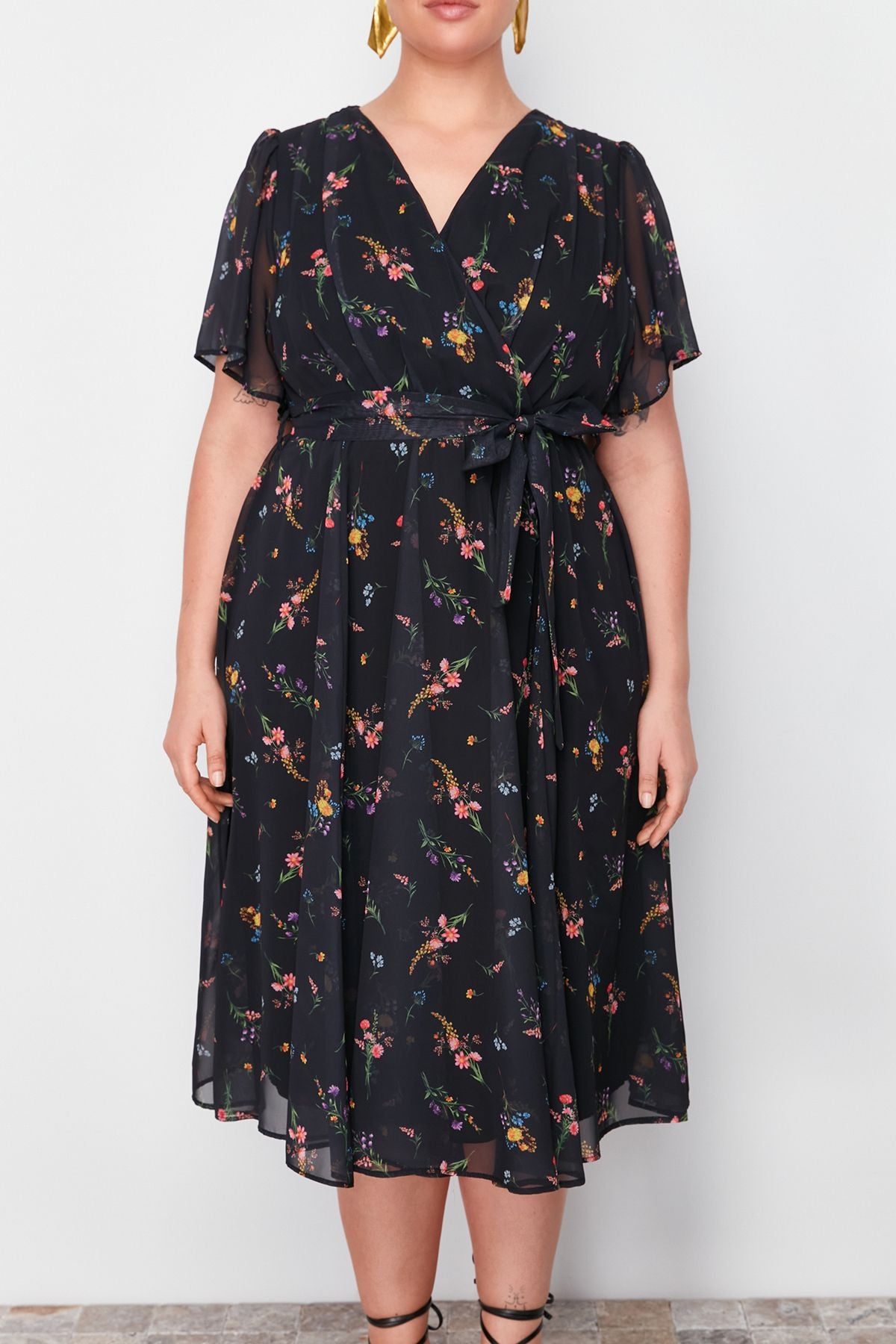Curve Multicolor Floral Chiffon Wrap Woven Dress